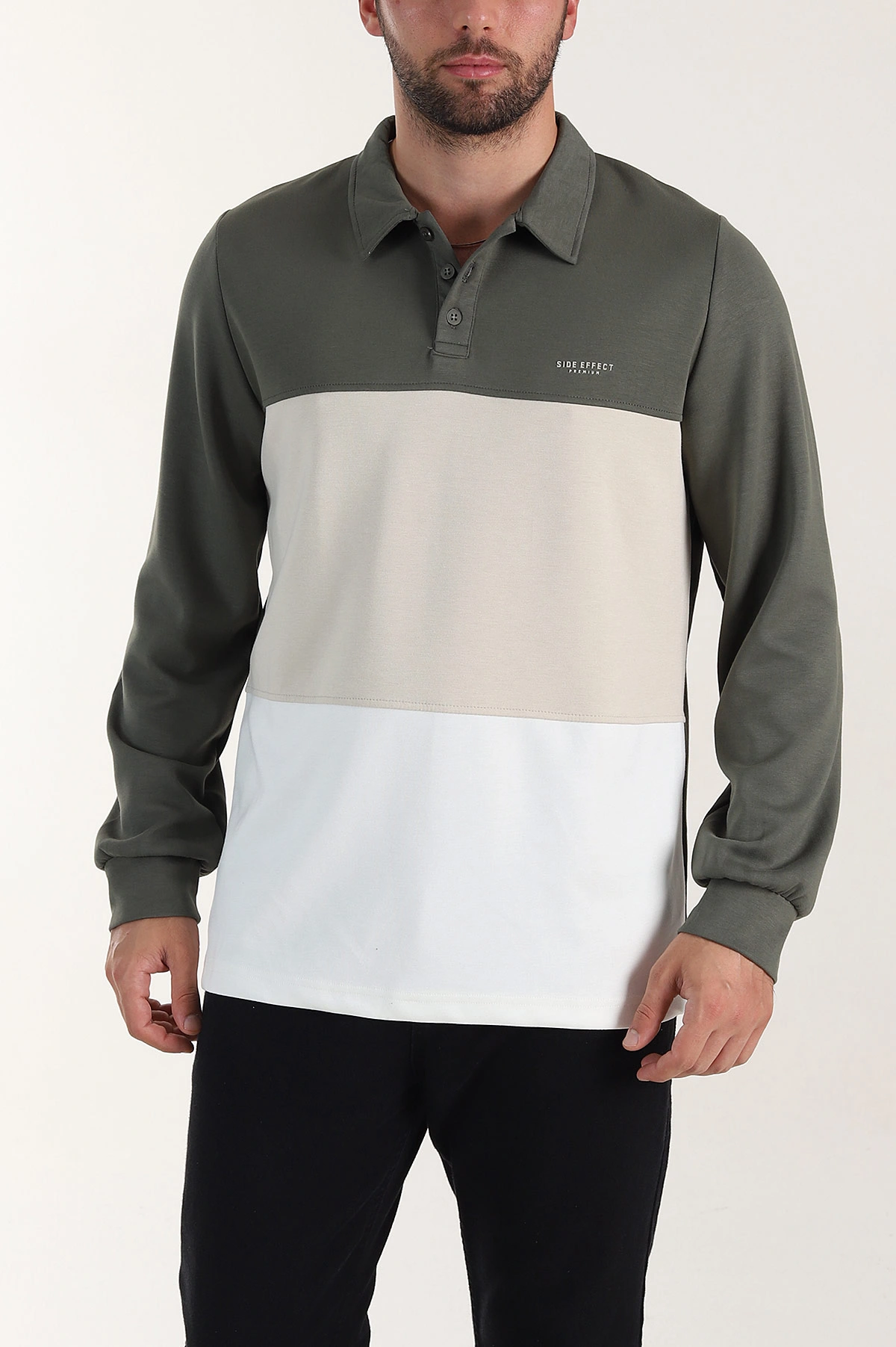 Yeşil Relaxed Fit Oysho Kumaş Üç Renkli Polo Yaka Sweatshirt 399542