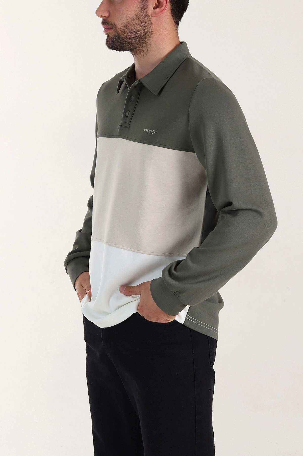 Yeşil Relaxed Fit Oysho Kumaş Üç Renkli Polo Yaka Sweatshirt 399542