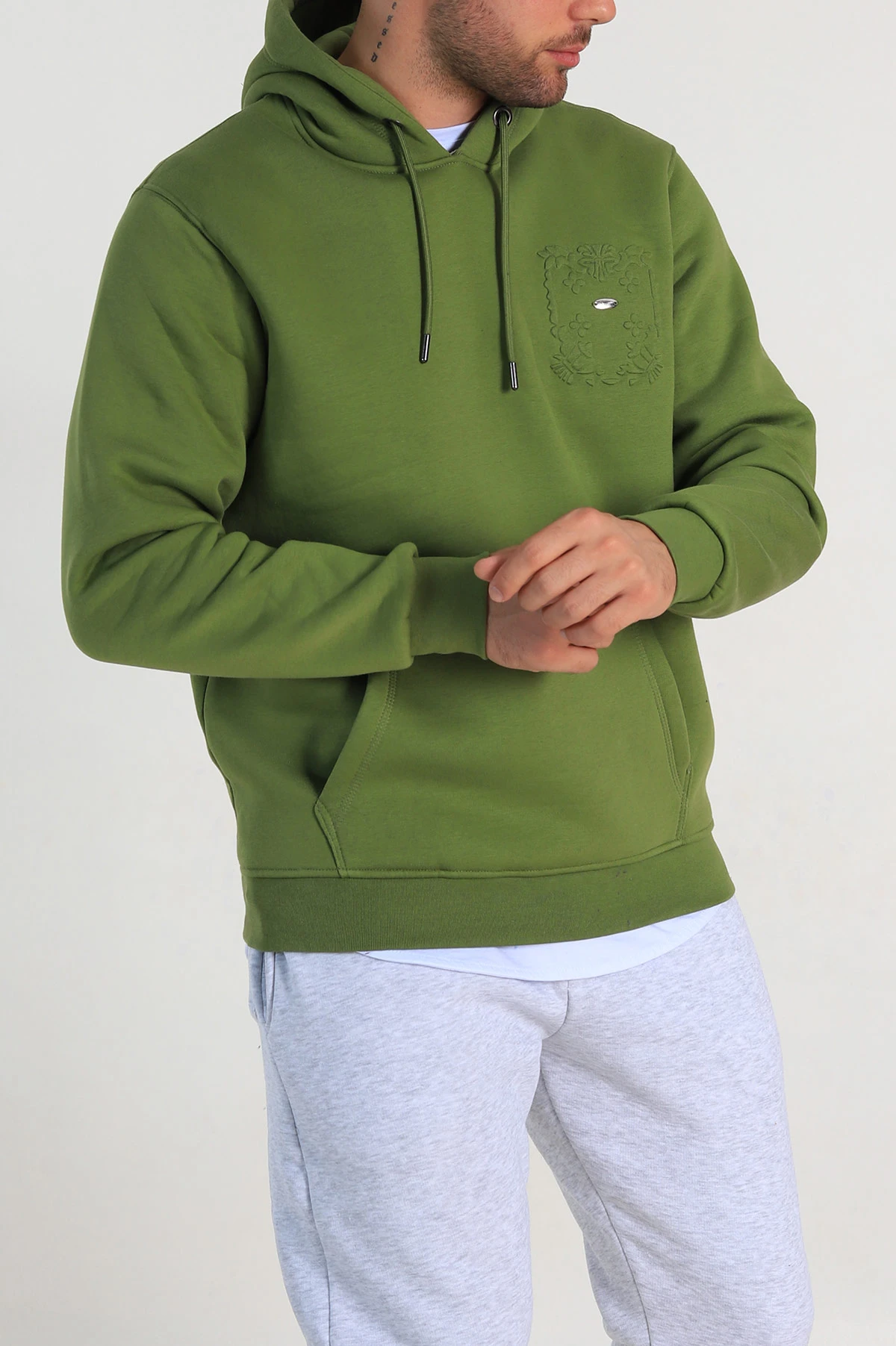 Yeşil Relaxed Fit Üç İp Şardonlu Kabartma Detaylı Erkek Sweatshirt 311124