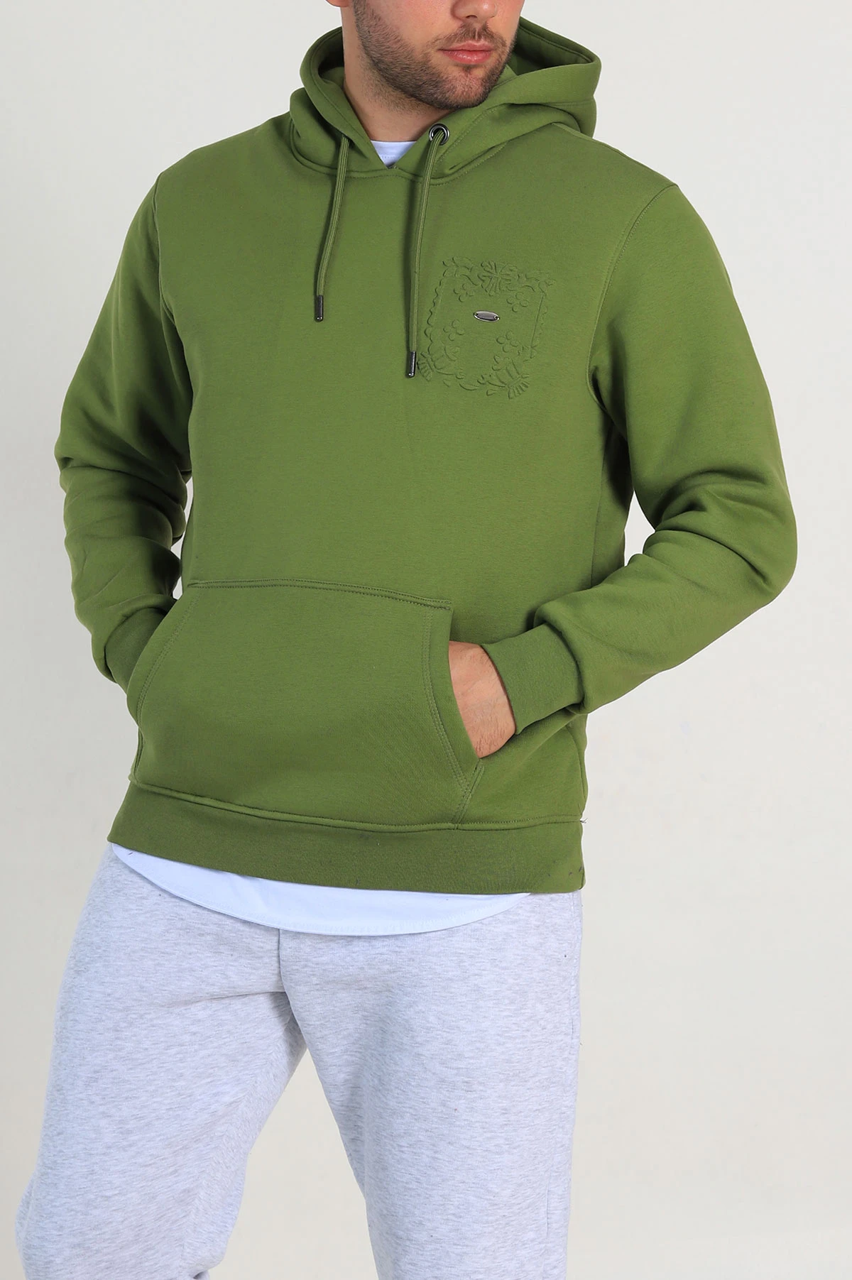 Yeşil Relaxed Fit Üç İp Şardonlu Kabartma Detaylı Erkek Sweatshirt 311124