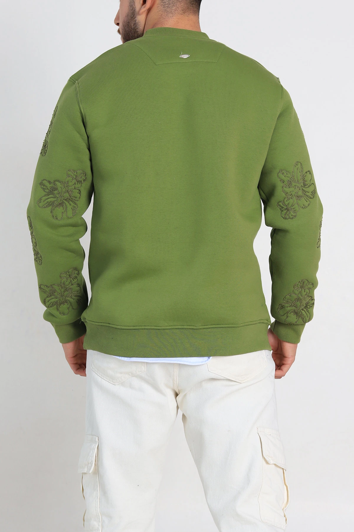 Yeşil Relaxed Fit Üç İp Şardonlu Nakış Detaylı Erkek Sweatshirt 311183