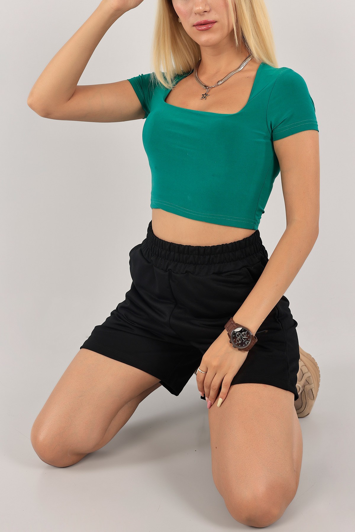 Yeşil Sandy Kumaş Bluz 124362