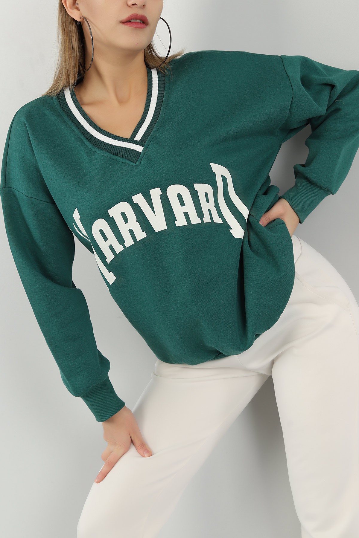 Yeşil Şardonlu Baskılı Bayan Sweat 144720