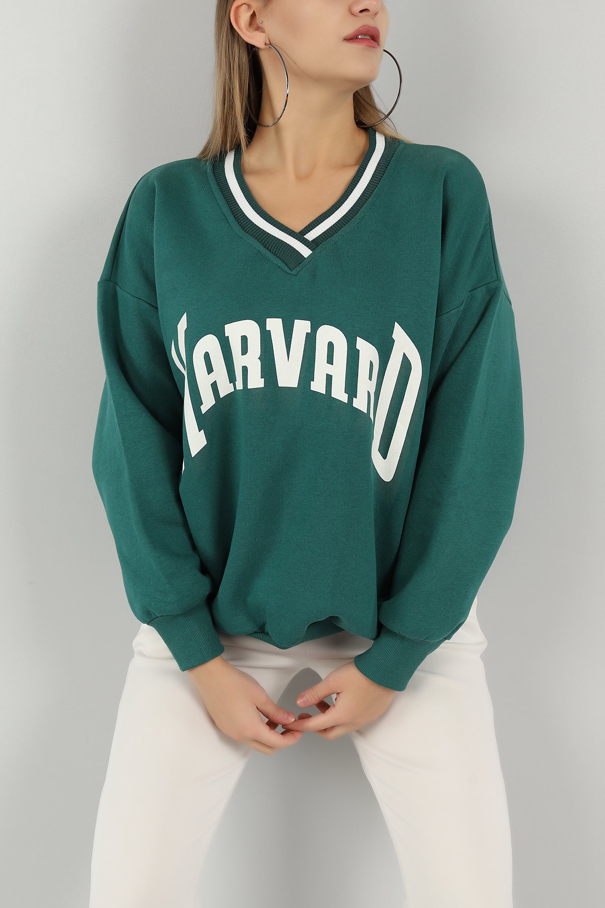 Yeşil Şardonlu Baskılı Bayan Sweat 144720