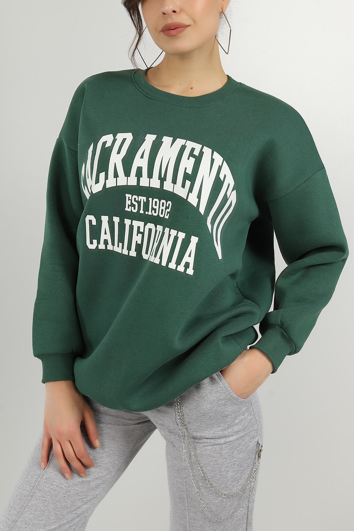 Yeşil Şardonlu Baskılı Bayan Sweat 145370
