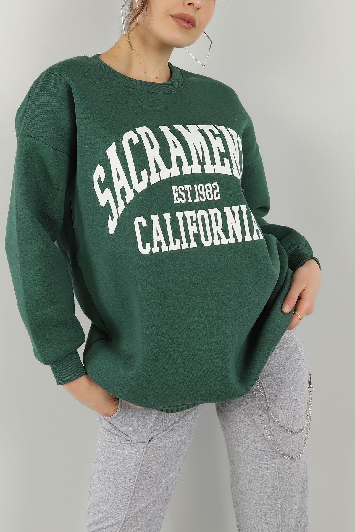 Yeşil Şardonlu Baskılı Bayan Sweat 145370