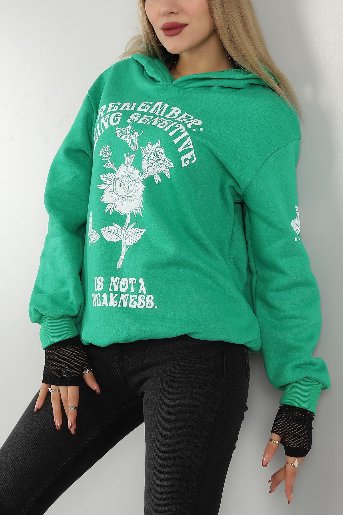 Yeşil Şardonlu Baskılı Bayan Sweat 146303