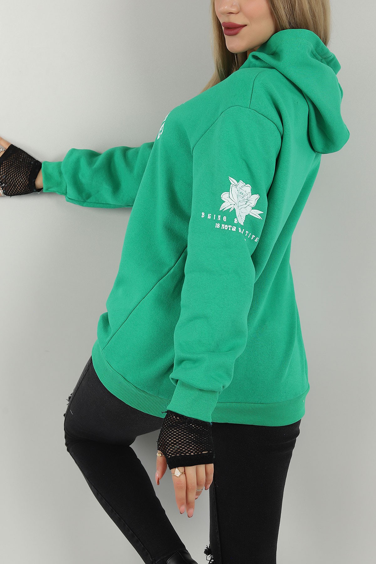 Yeşil Şardonlu Baskılı Bayan Sweat 146303