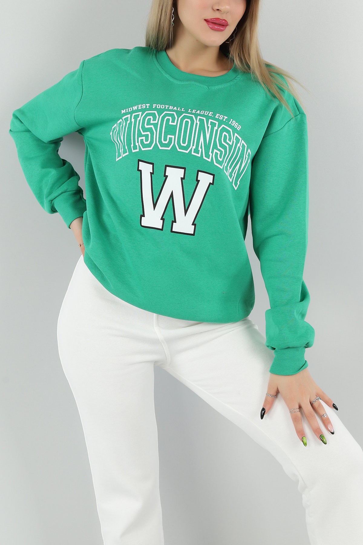 Yeşil Şardonlu Baskılı Bayan Sweat 149849