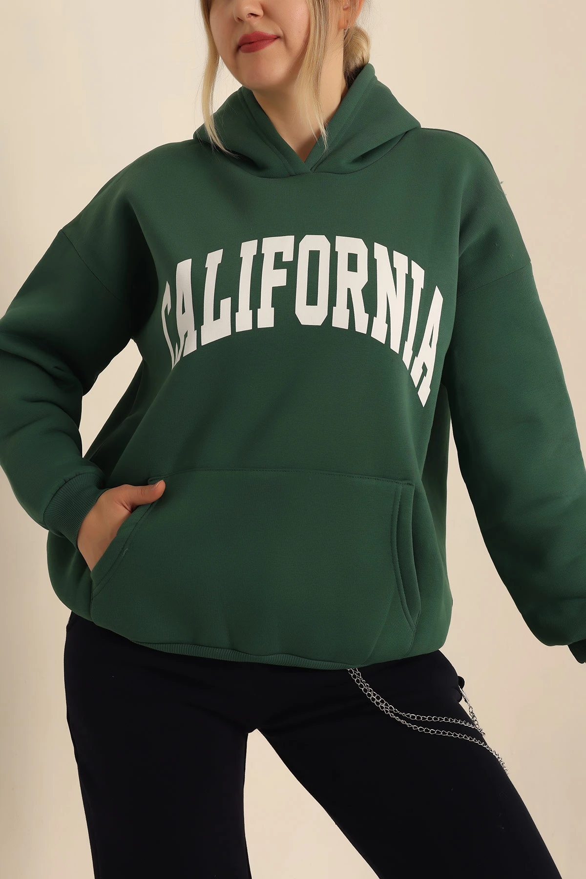 Yeşil Şardonlu Baskılı Bayan Sweat 228835