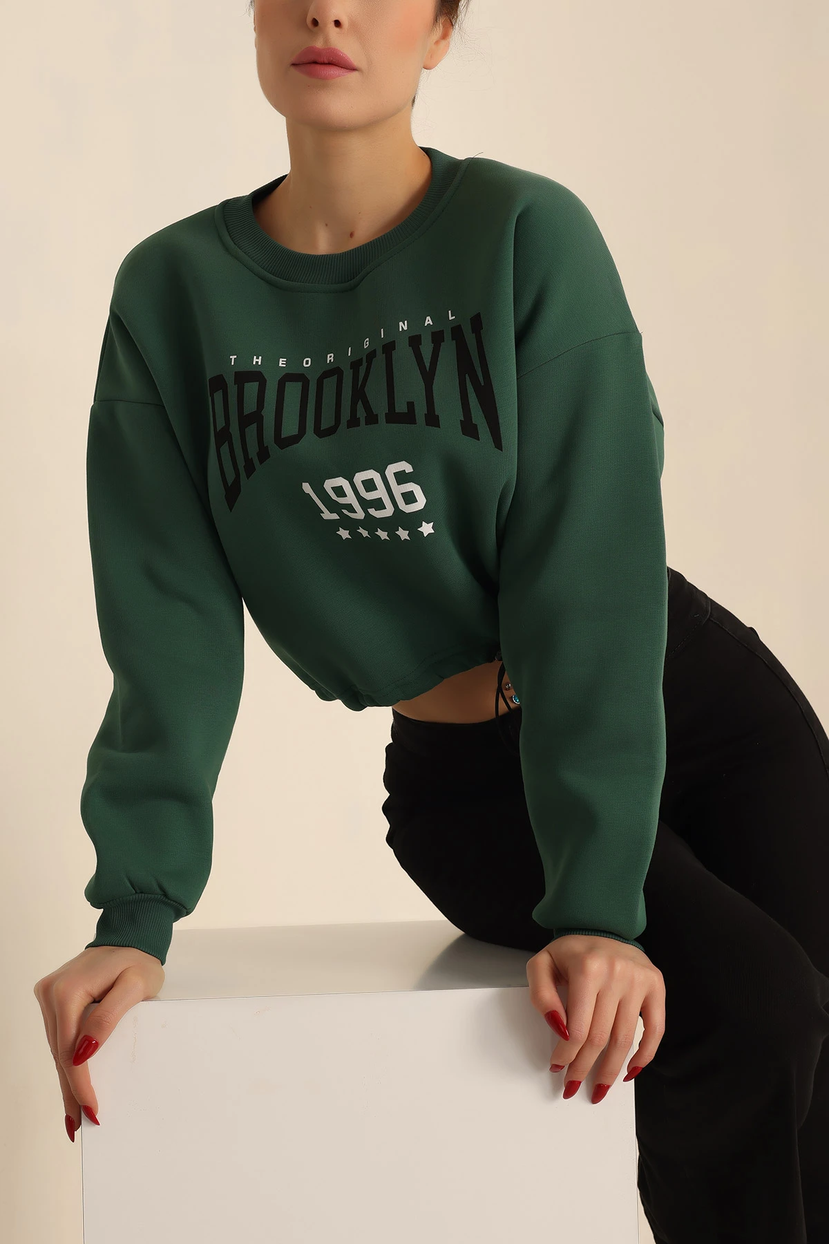 Yeşil Şardonlu Baskılı Bayan Sweat 228855