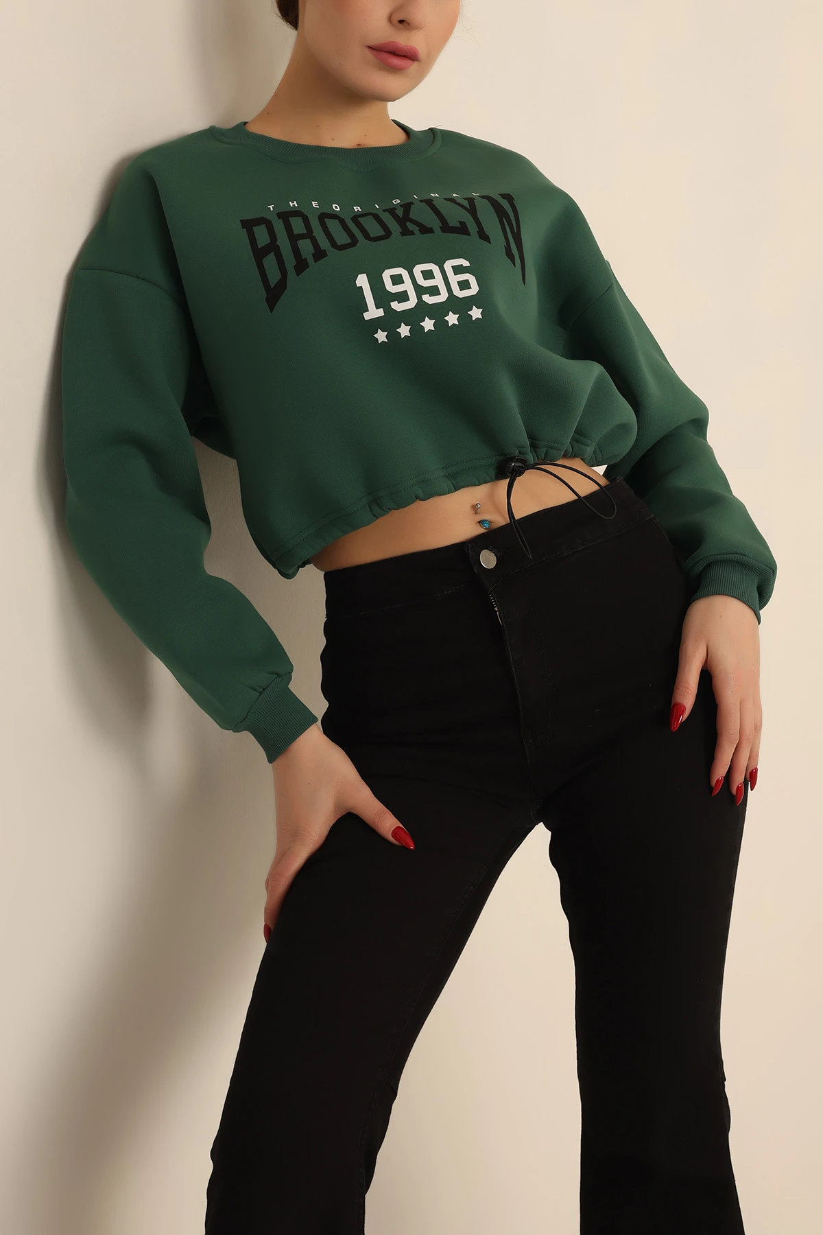 Yeşil Şardonlu Baskılı Bayan Sweat 228855