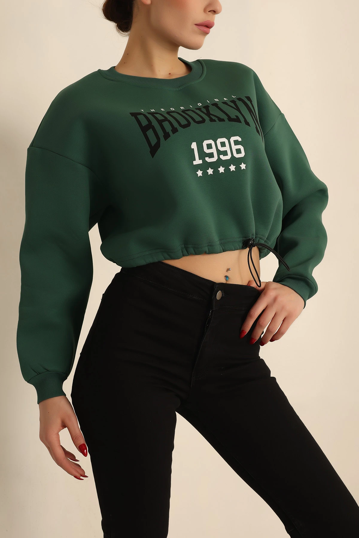 Yeşil Şardonlu Baskılı Bayan Sweat 228855
