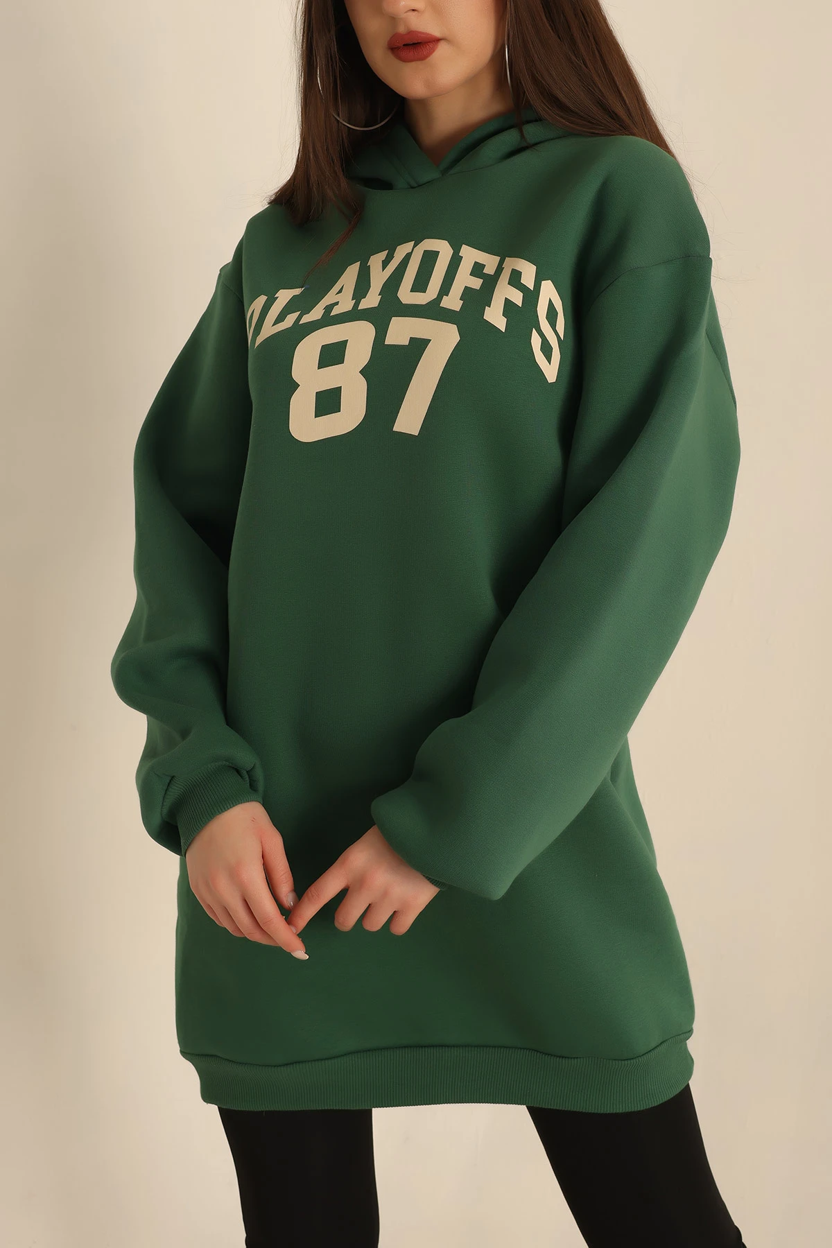 Yeşil Şardonlu Baskılı Sweat Tunik 228102