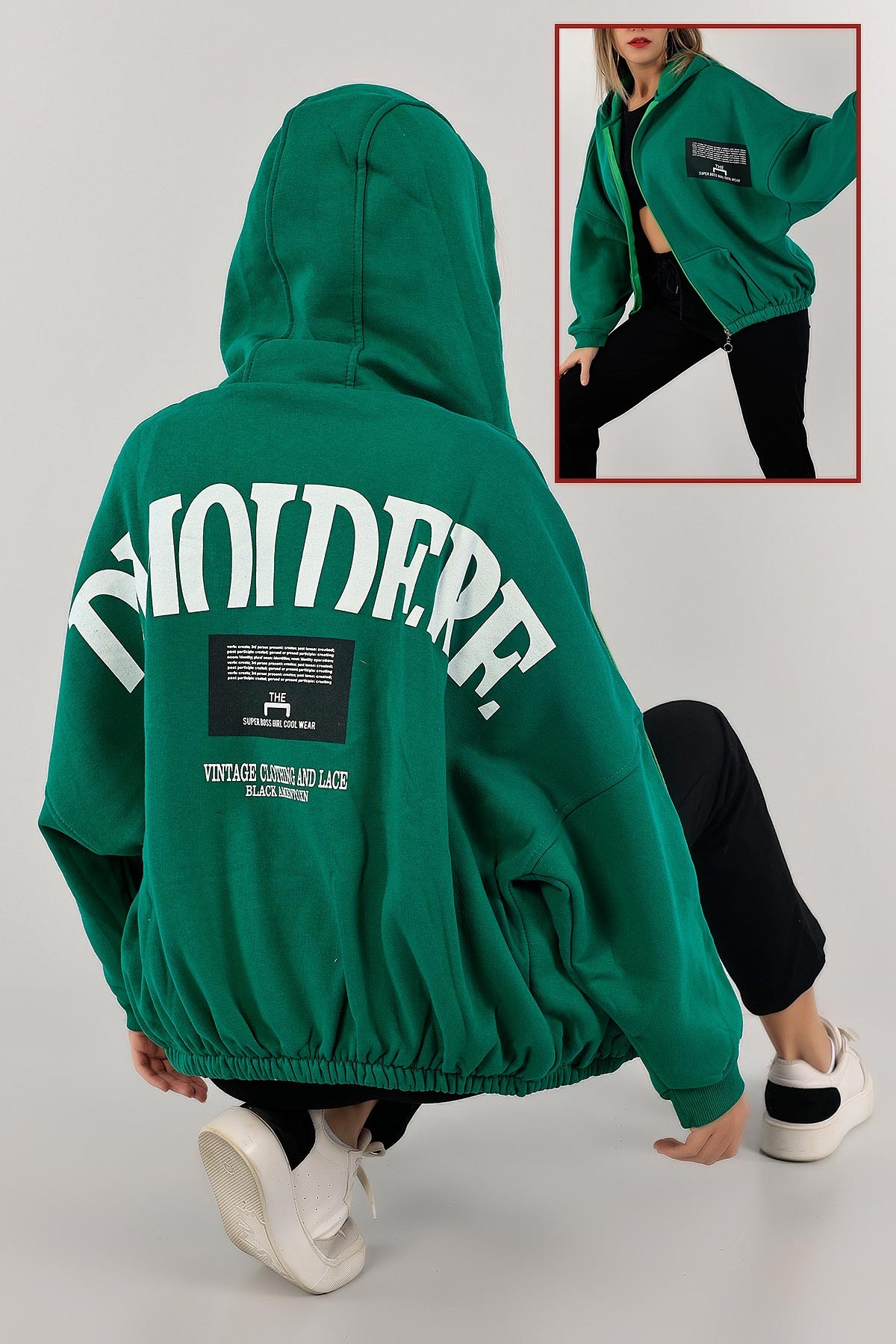 Yeşil Şardonlu Bayan Fermuarlı Sweat 132388
