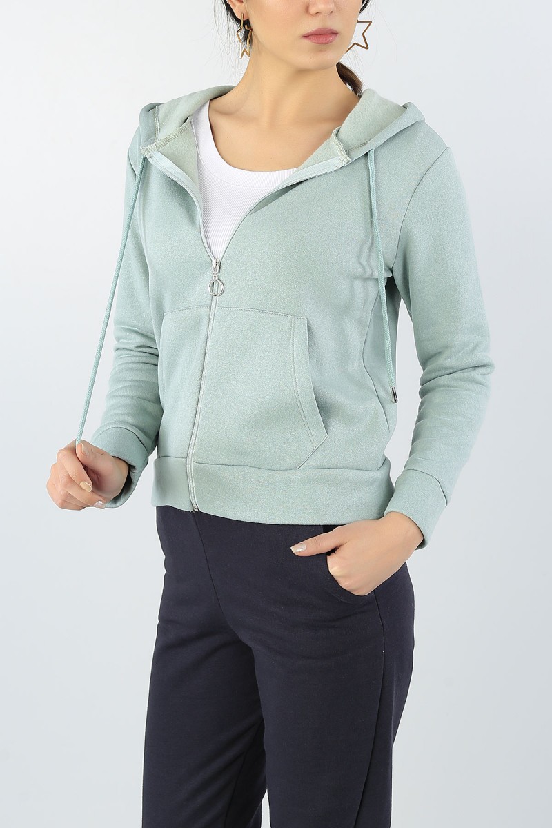 Yeşil Şardonlu Bayan Fermuarlı Sweat 54261