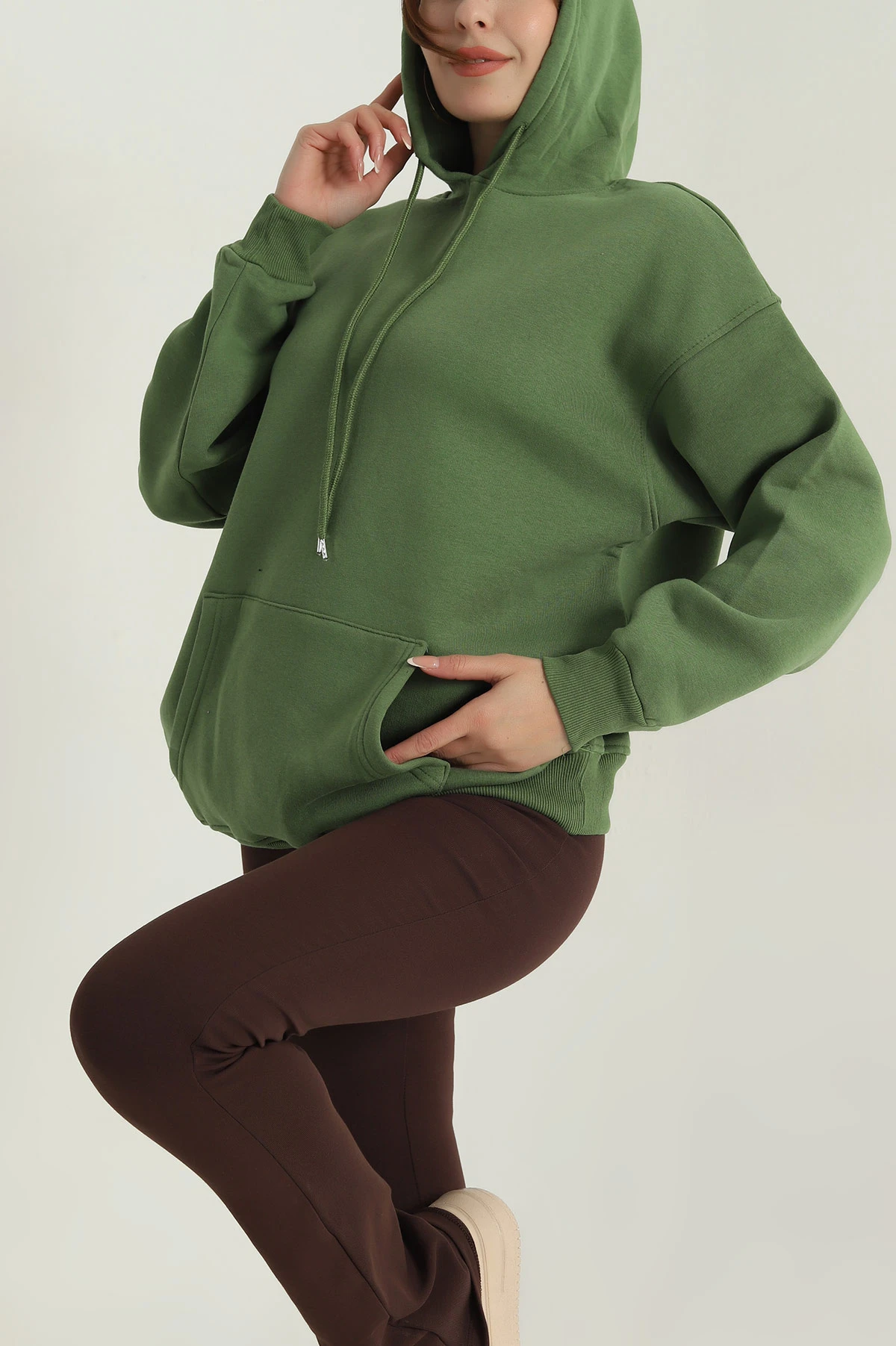Yeşil Şardonlu Kadın Fermuarsız Sweat 400550
