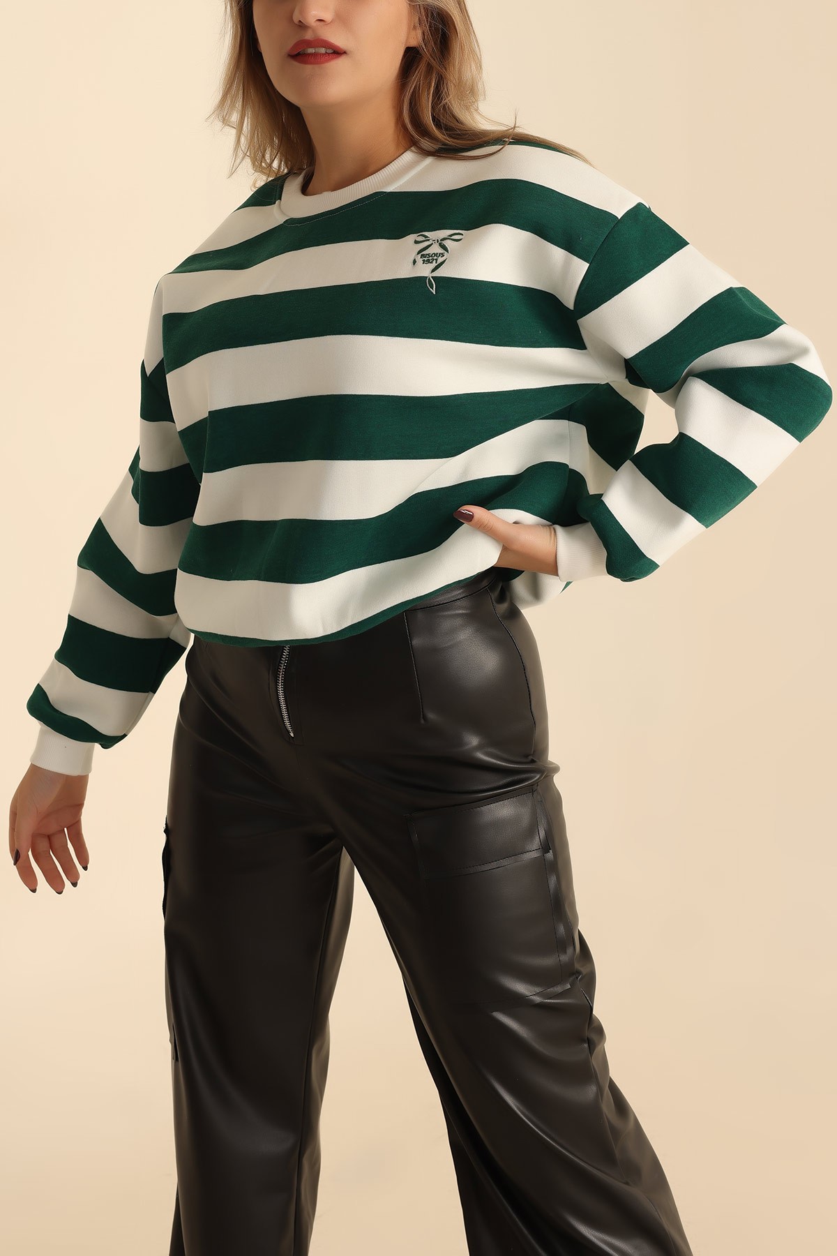 Yeşil Şardonlu Nakışlı Bayan Sweat 213908