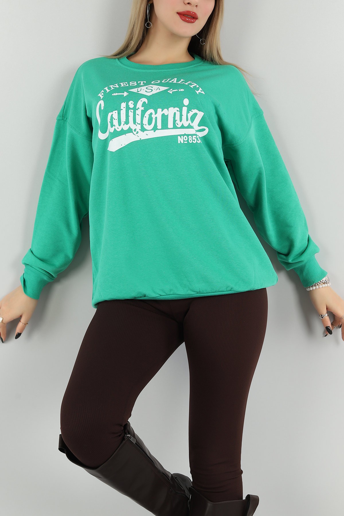 Yeşil Şardonsuz Üç İp Bayan Sweat 149534