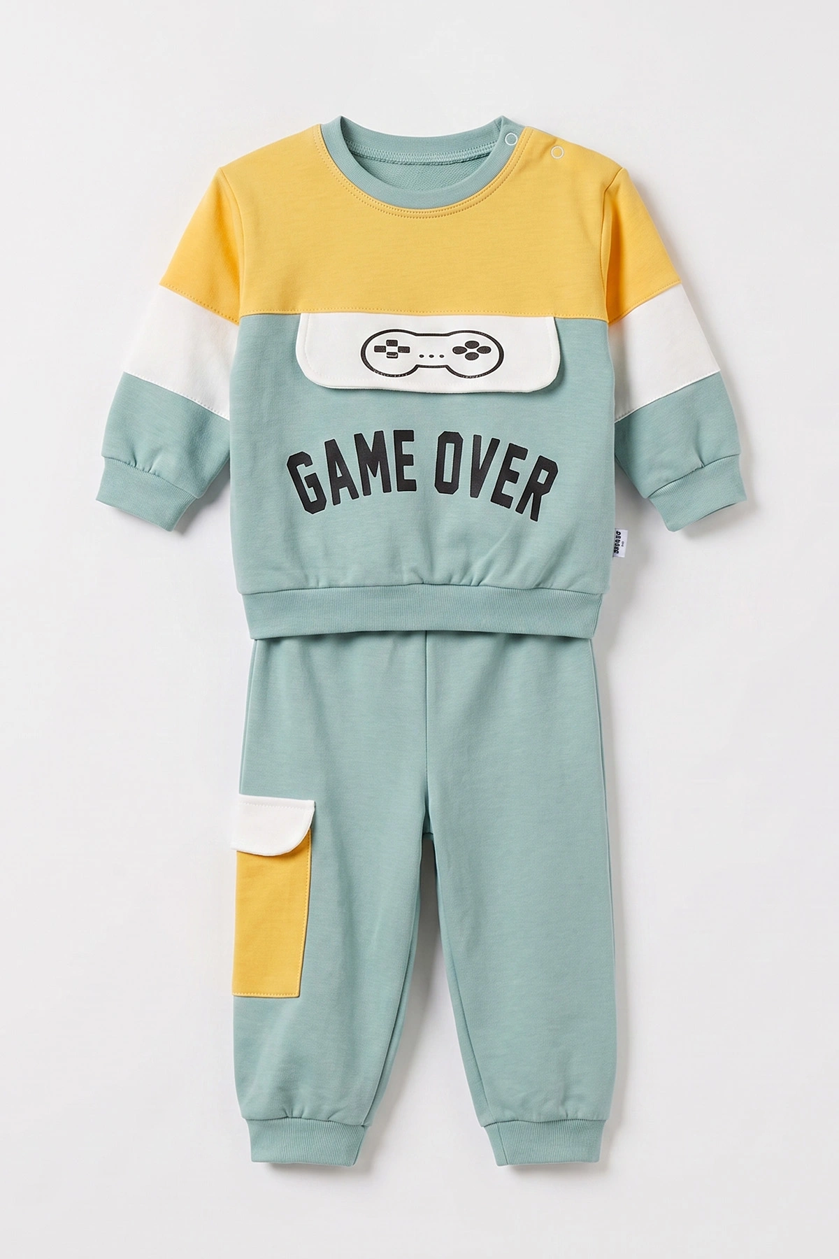 Yeşil Sarı (9-24 Ay)Game Over Baskılı Garni Detay Lastikli Paça Penye Erkek Bebek Takım 480182