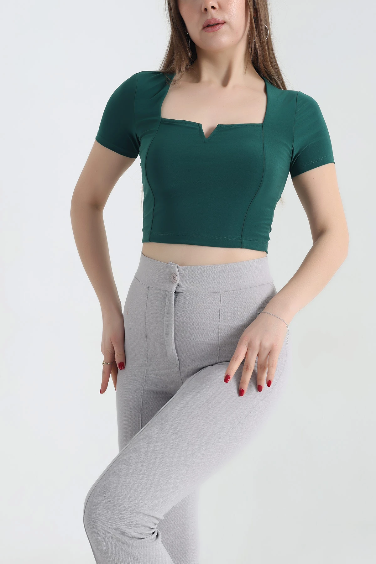 Yeşil Sendy Kumaş Crop Bluz 337561