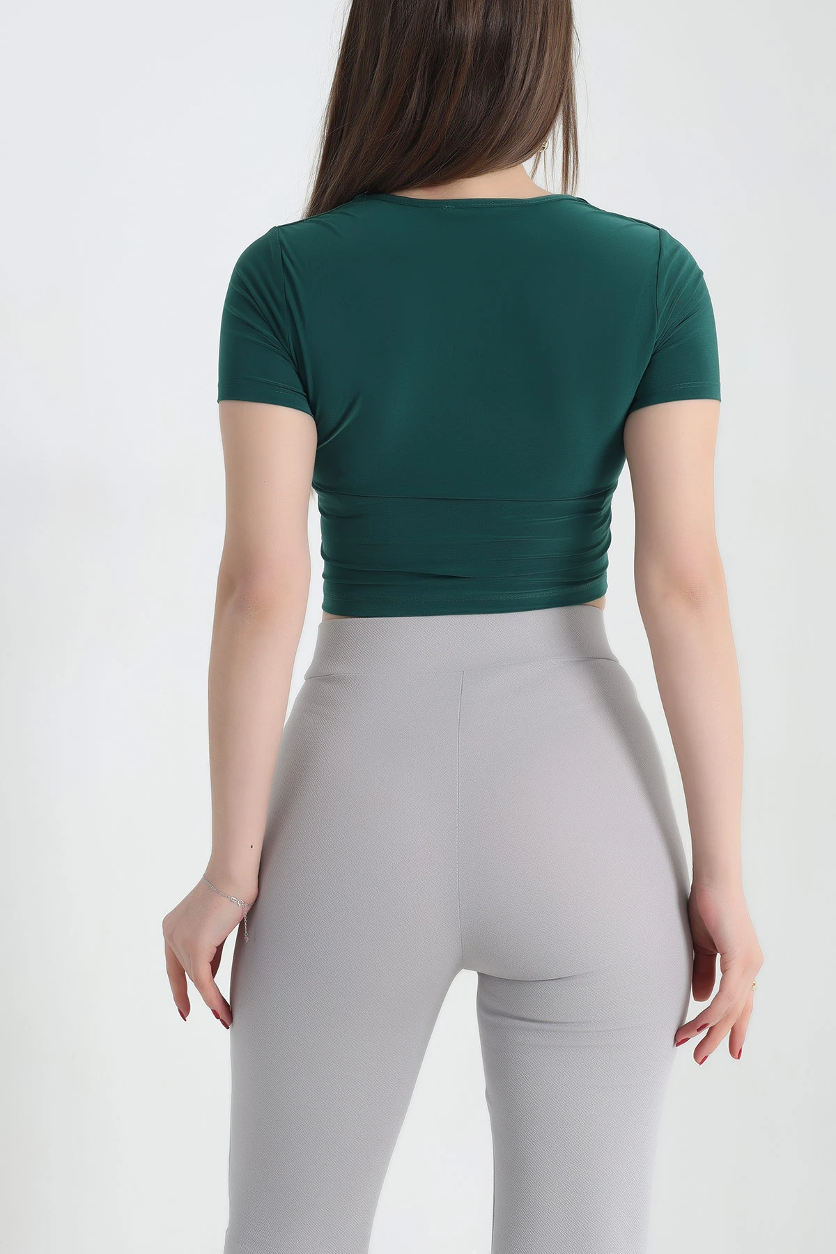 Yeşil Sendy Kumaş Crop Bluz 337561