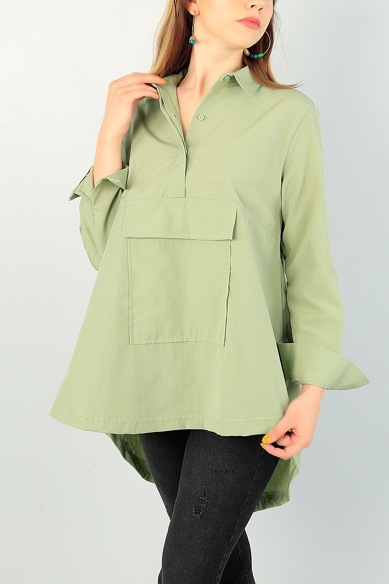Yeşil Sıkmalı Tasarım Poplin Tunik 70944