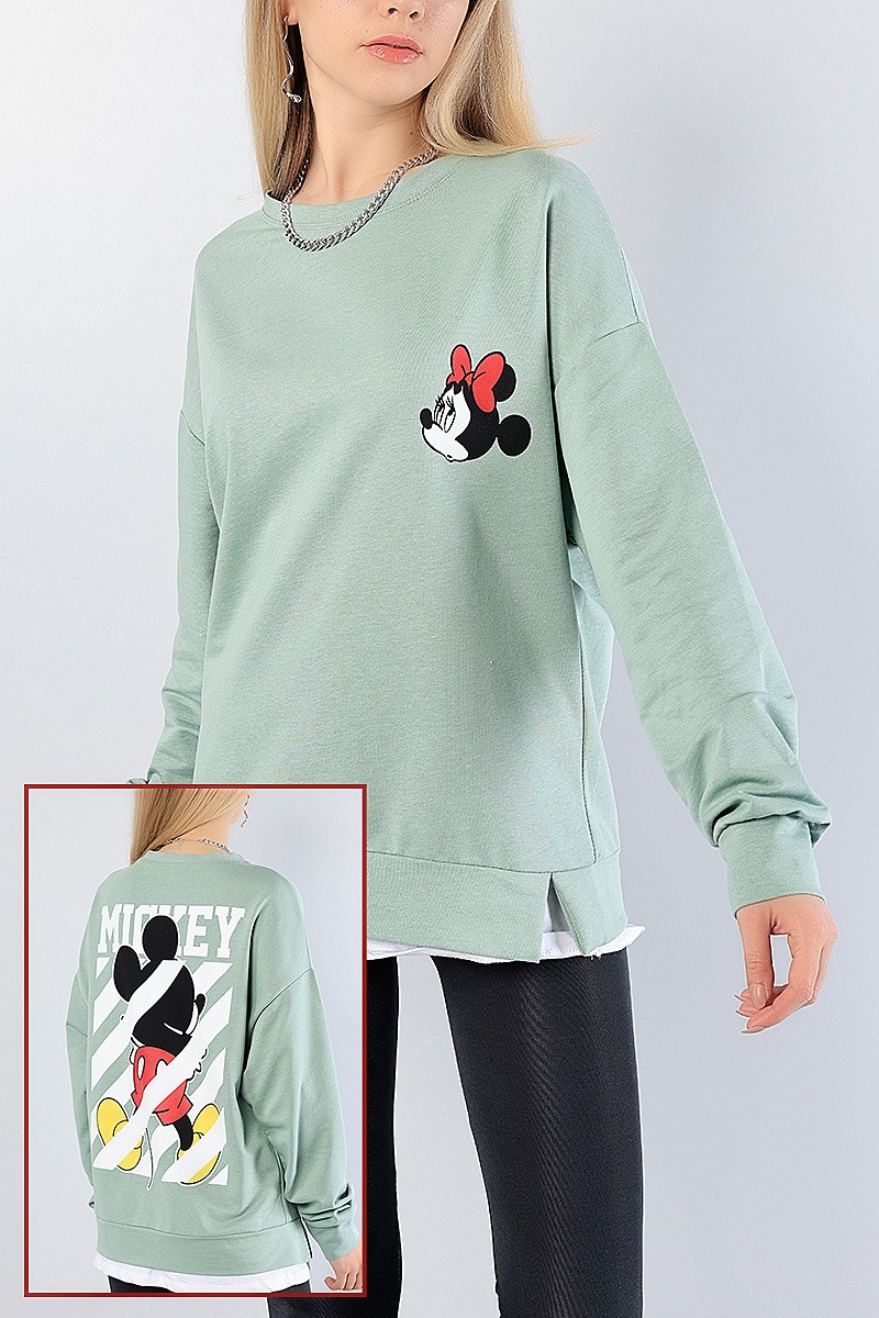 Yeşil Sırt Baskılı Garnili Bayan Sweat 81188