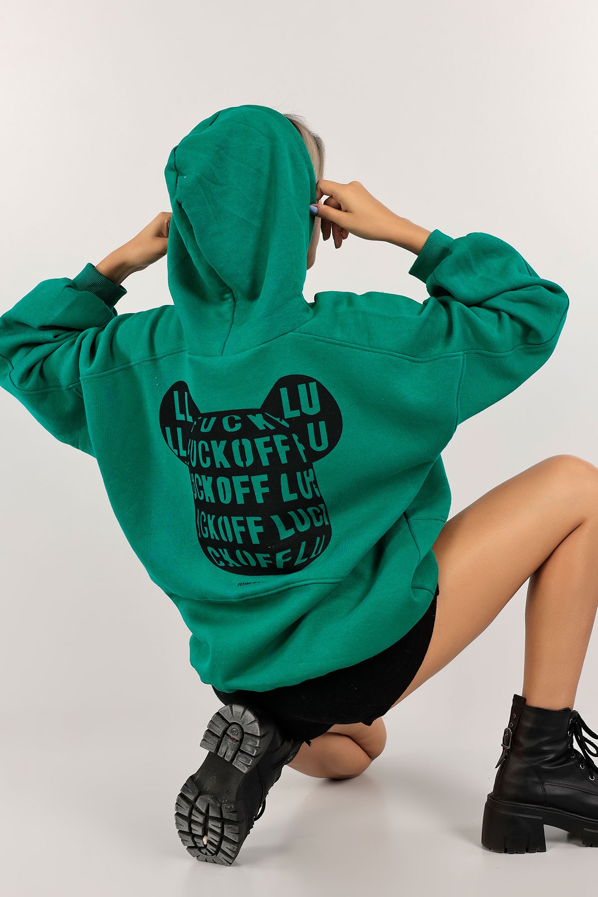 Yeşil Sırt Baskılı İçi Şardonlu Sweat 130283