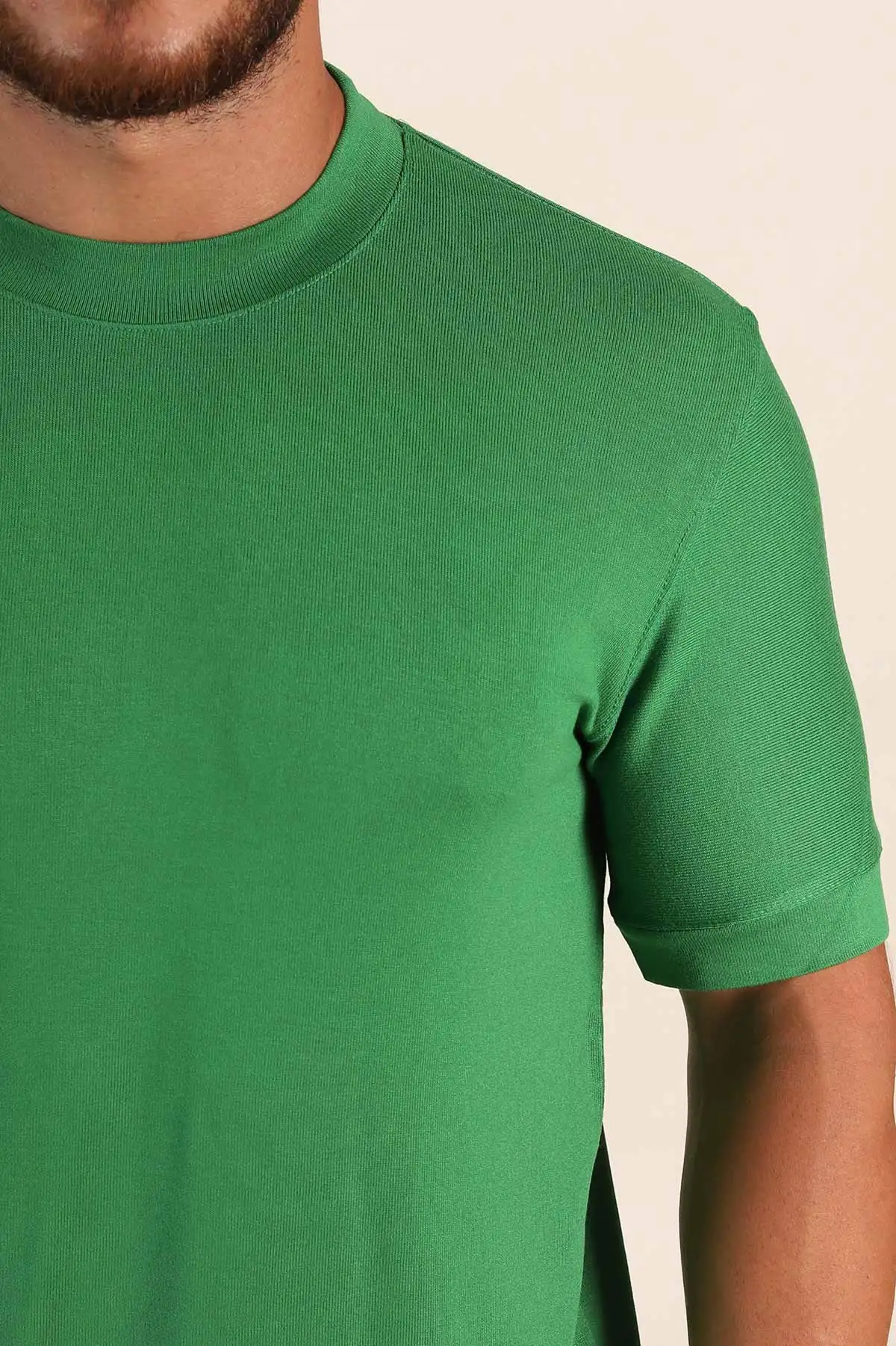 Yeşil Slim Fit Basic Likralı Erkek Tişört 268729