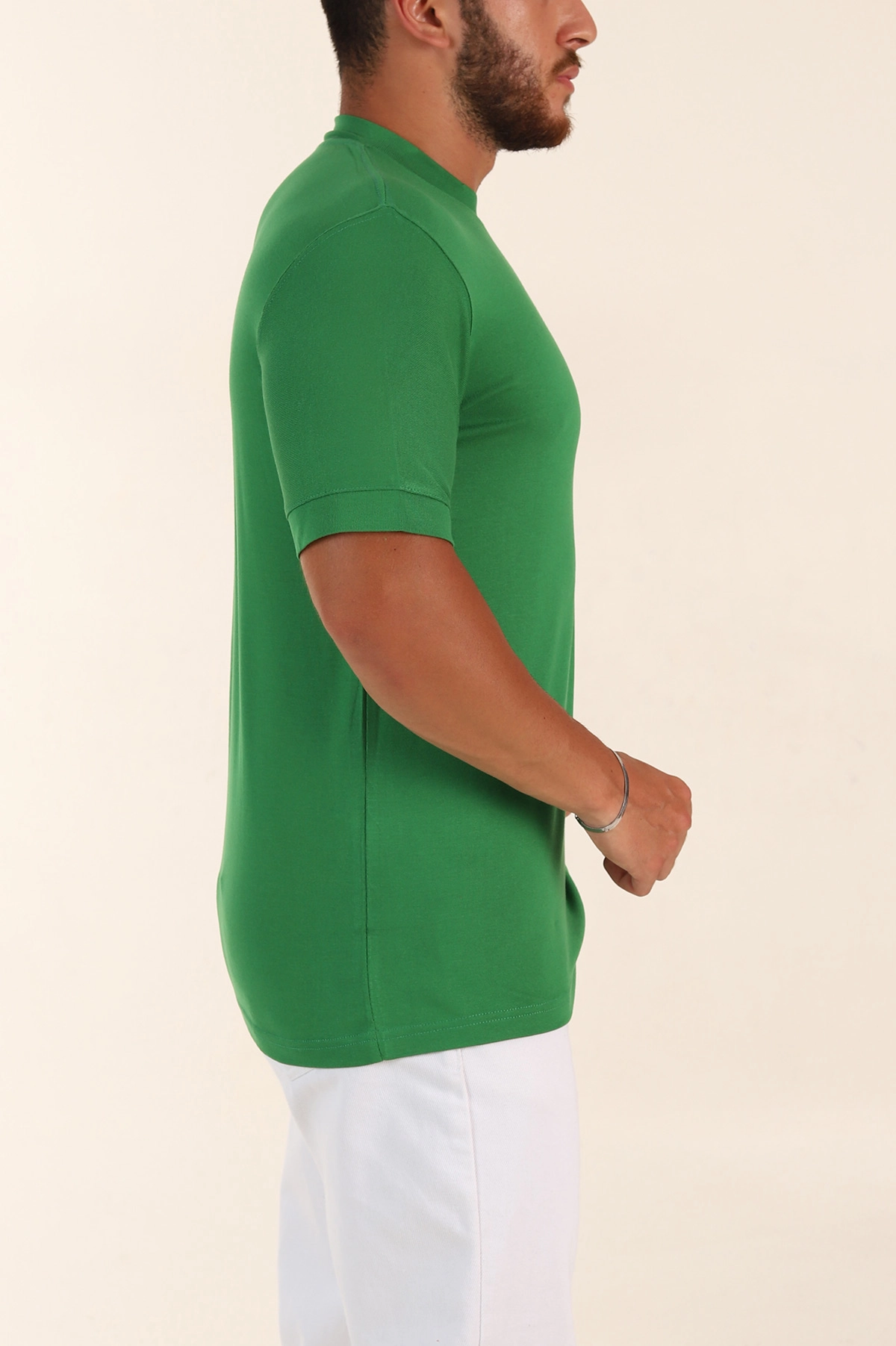 Yeşil Slim Fit Basic Likralı Erkek Tişört 268729