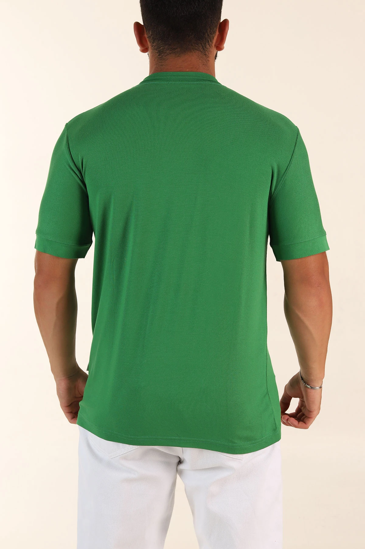 Yeşil Slim Fit Basic Likralı Erkek Tişört 268729