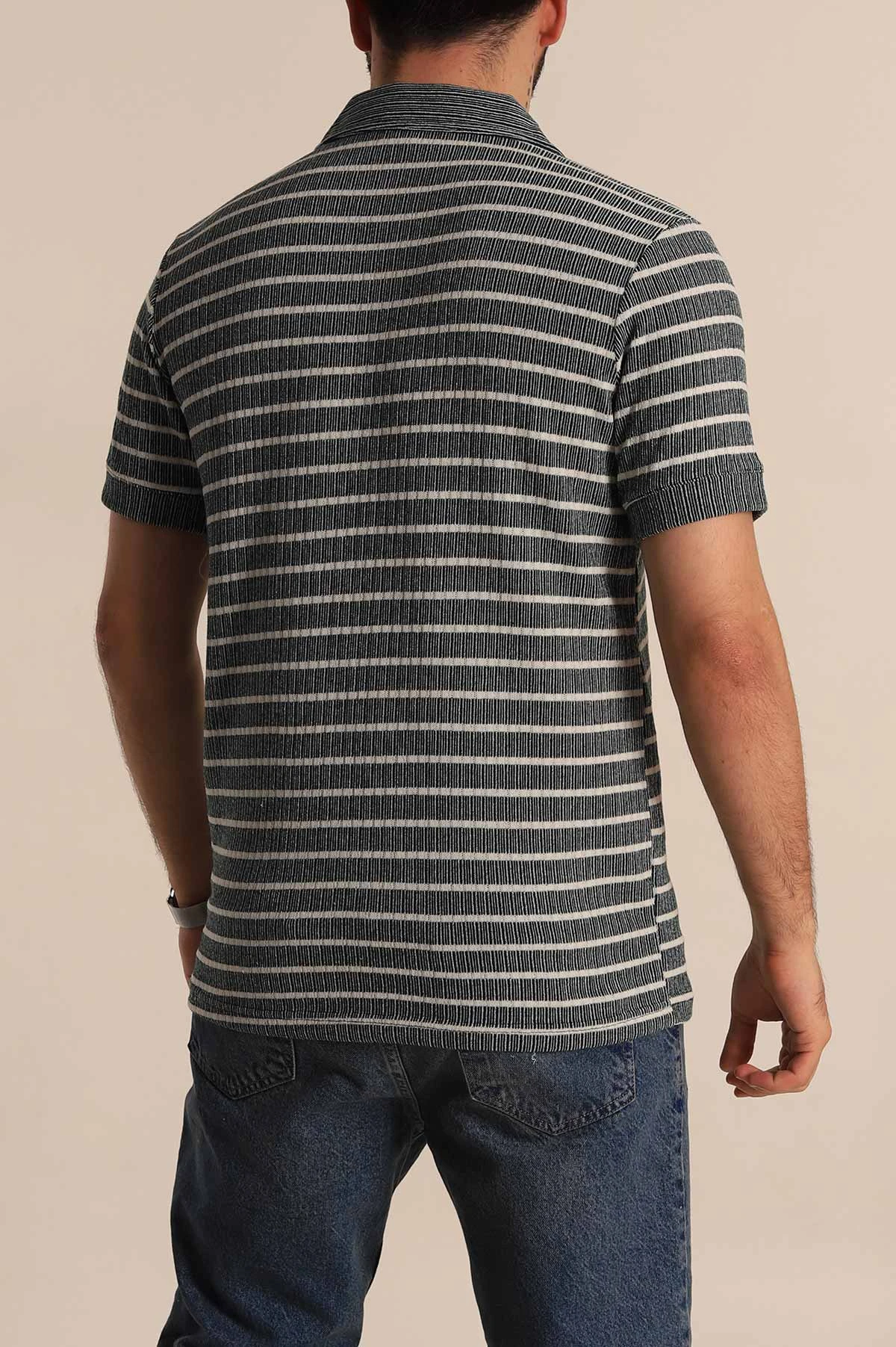 Yeşil Slim Fit Çizgili Polo Yaka Erkek Tişört 276015