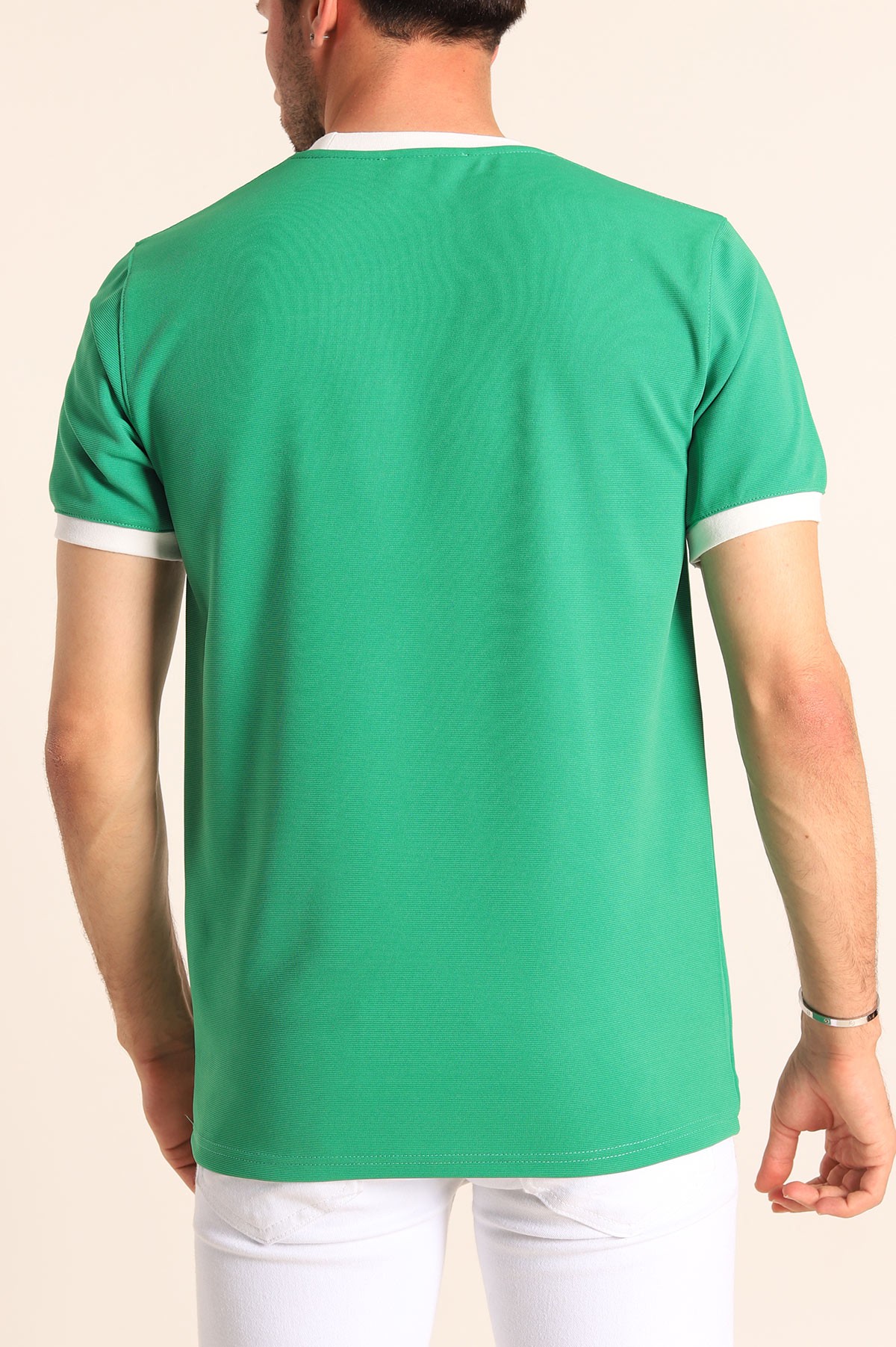 Yeşil Slim Fit Kabartma Yazılı Erkek Tişört 186798