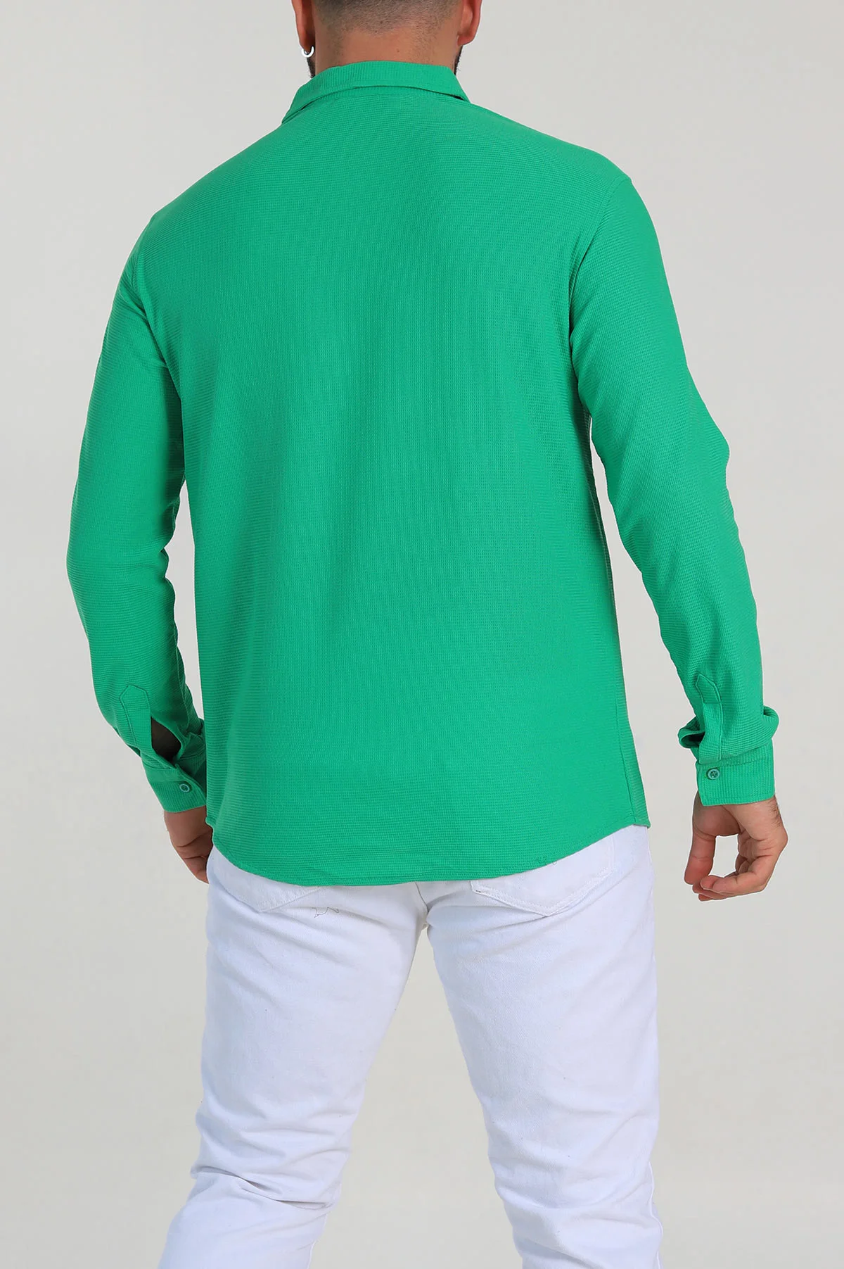 Yeşil Slim Fit Petek Dokulu Uzun Kollu Erkek Gömlek 325212