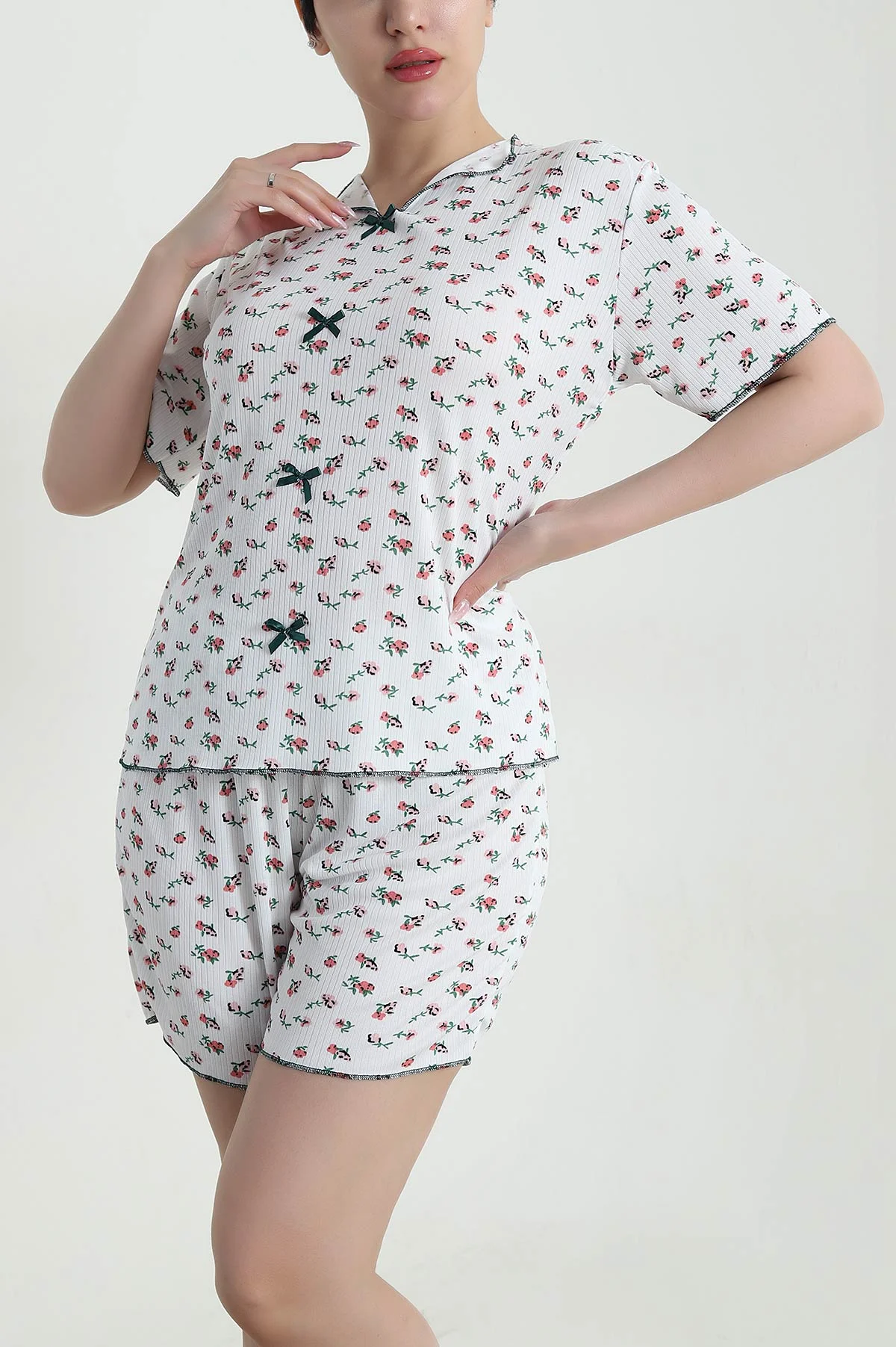 Yeşil Şortlu Kaşkorse Kadın Pijama Takımı 462228