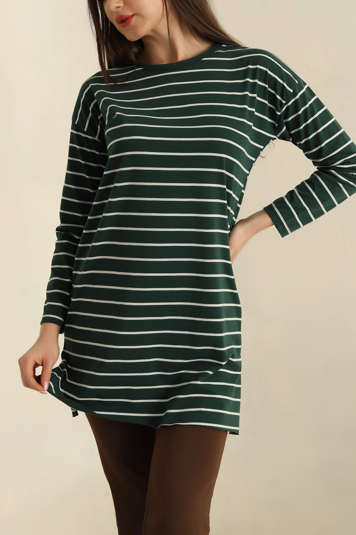 Yeşil Süprem Çizgili Tunik 258660