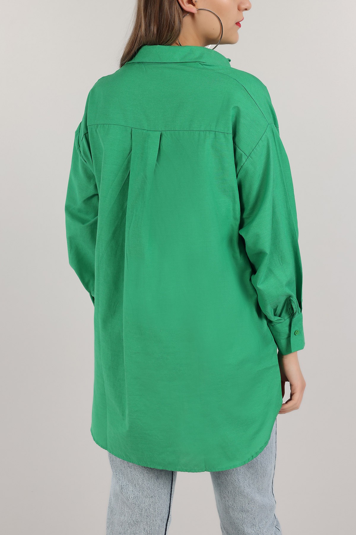 Yeşil Taş İşlemeli Poplin Dokuma Gömlek Tunik 159250