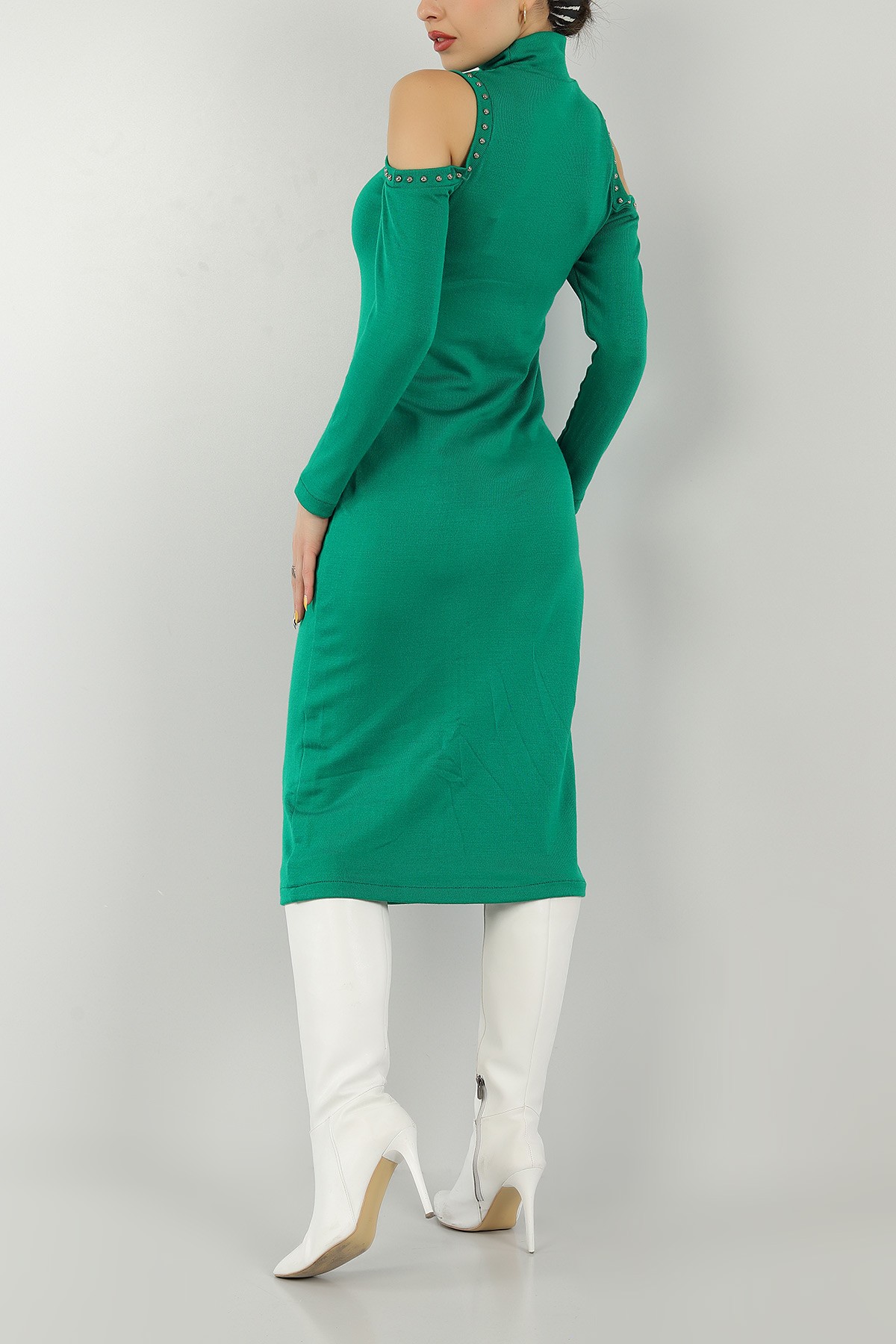 Yeşil Taşlı Tasarım Triko Elbise 146773