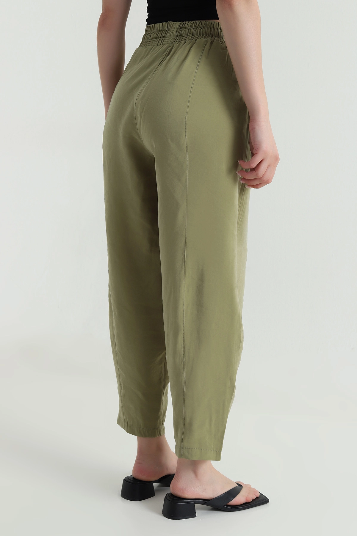Yeşil Tencel Boncuklu Şalvar Kadın Pantolon 481049