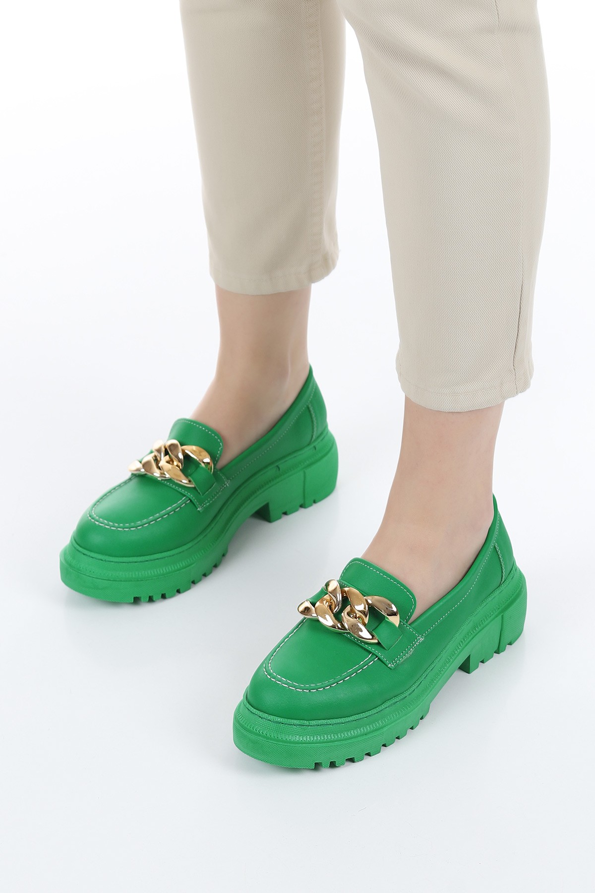 Yeşil Tokalı Kalın Taban Loafer Ayakkabı 157381