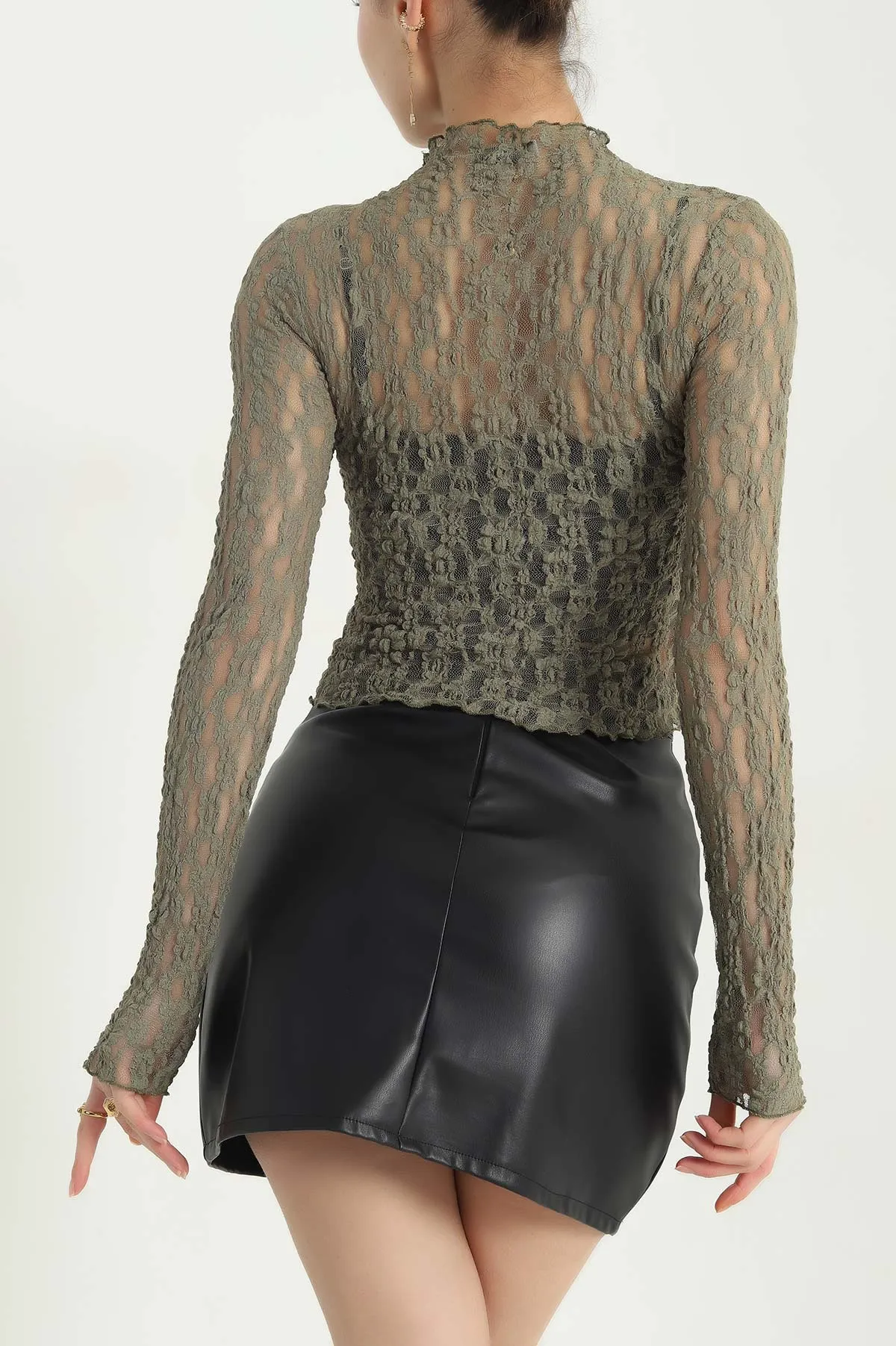 Yeşil Transparan Dantelli Bluz 342823