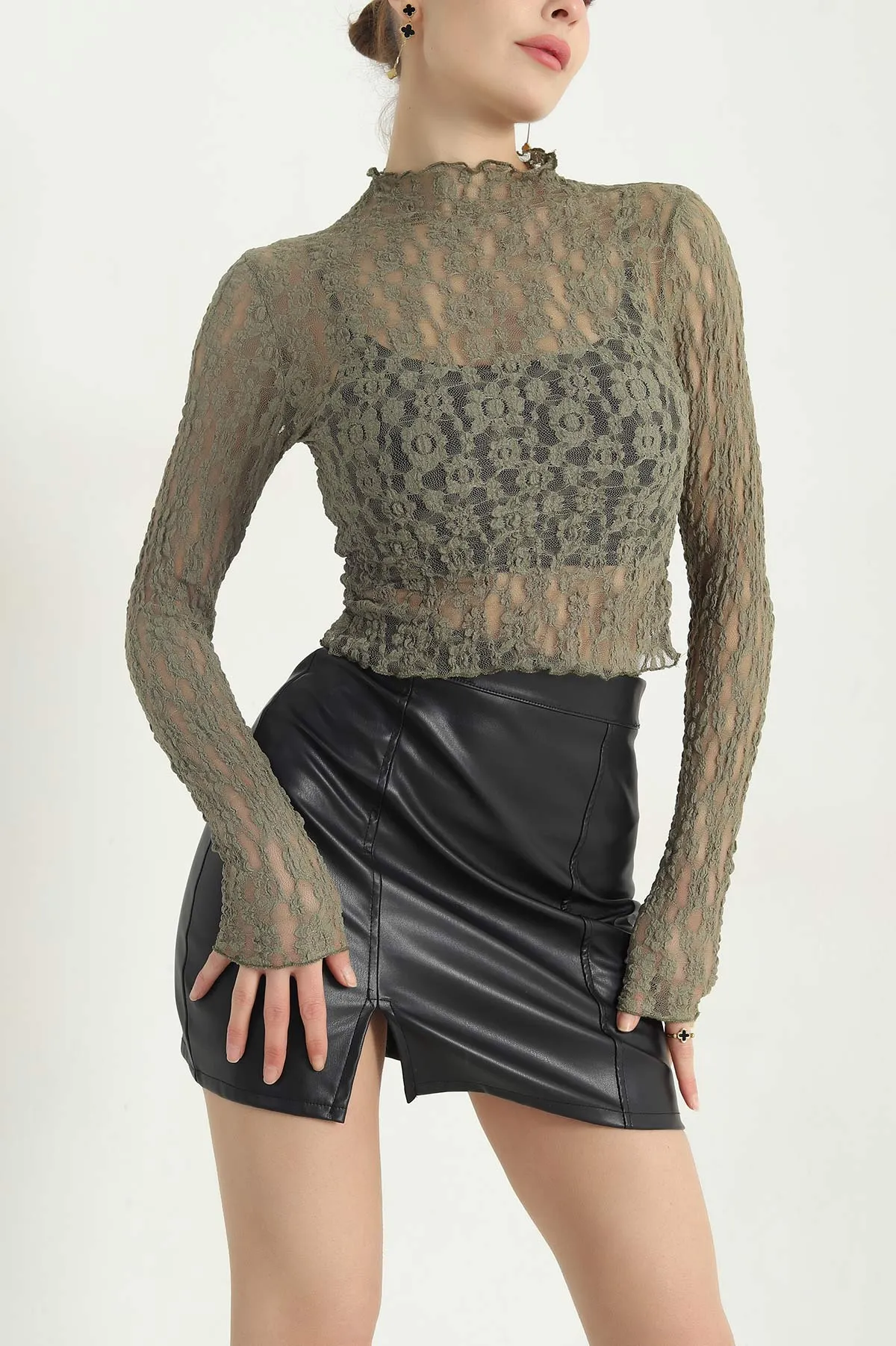 Yeşil Transparan Dantelli Bluz 342823