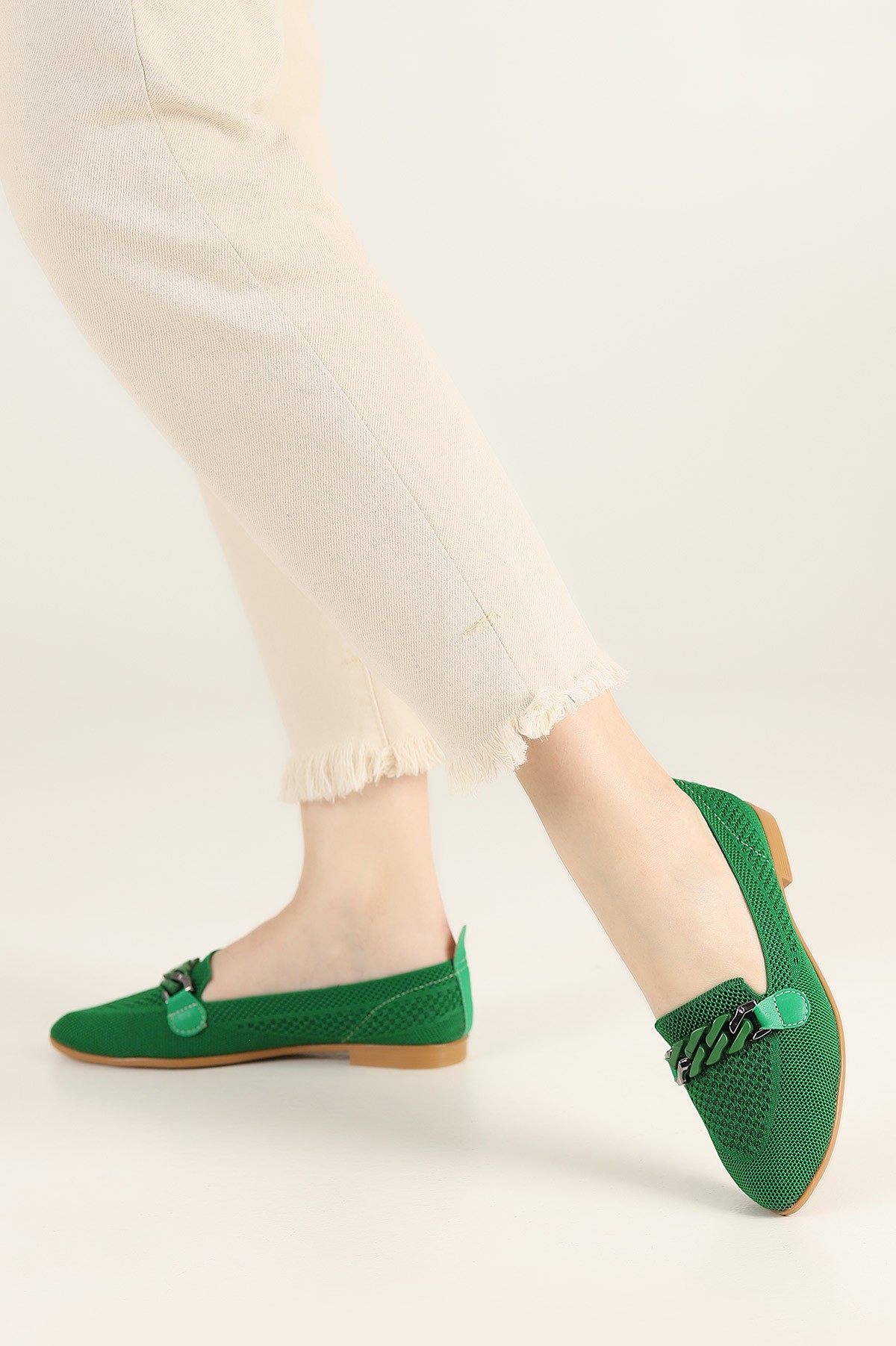Yeşil Triko Tokalı Babet Ayakkabı 182842