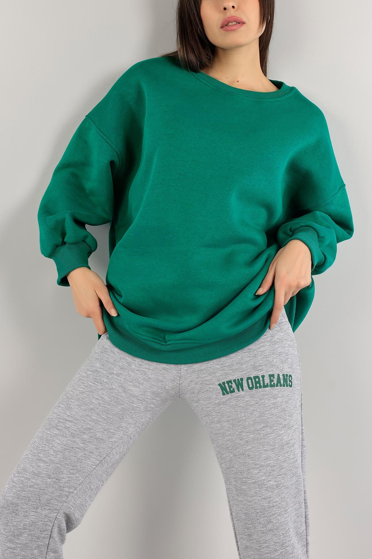 Yeşil Üç İp İçi Şardonlu Sweat Tunik 138559