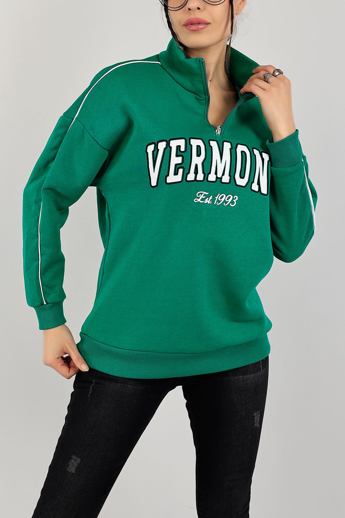 Yeşil Üç İp Şardonlu Bayan Sweat 143379