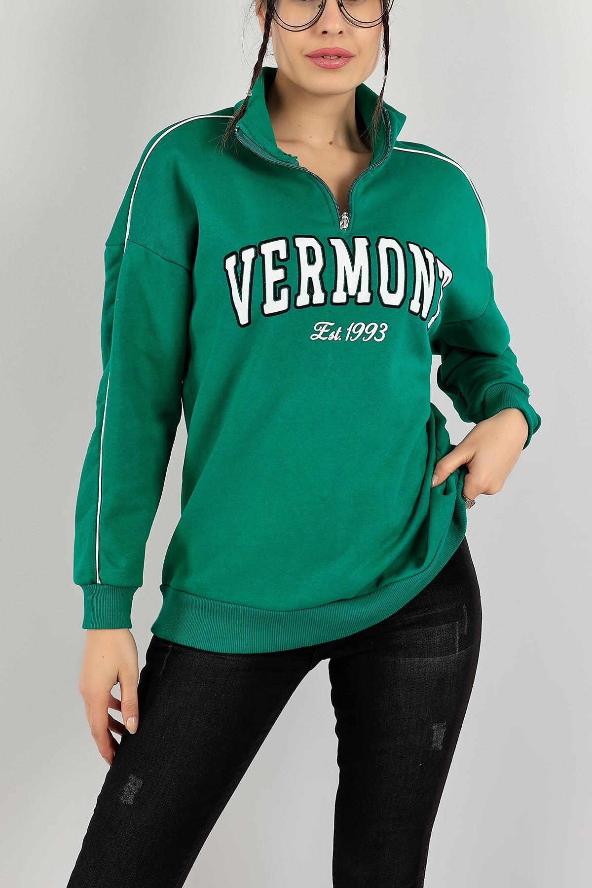 Yeşil Üç İp Şardonlu Bayan Sweat 143379