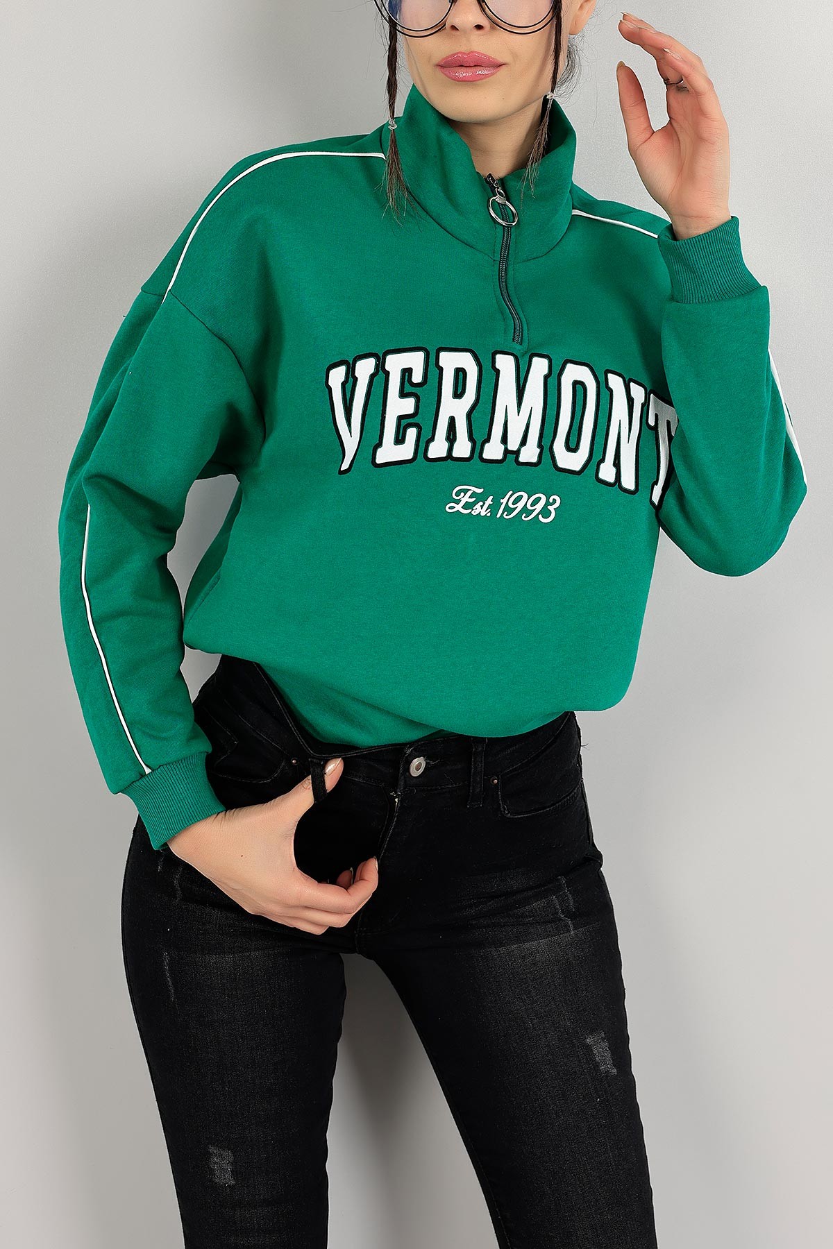 Yeşil Üç İp Şardonlu Bayan Sweat 143379