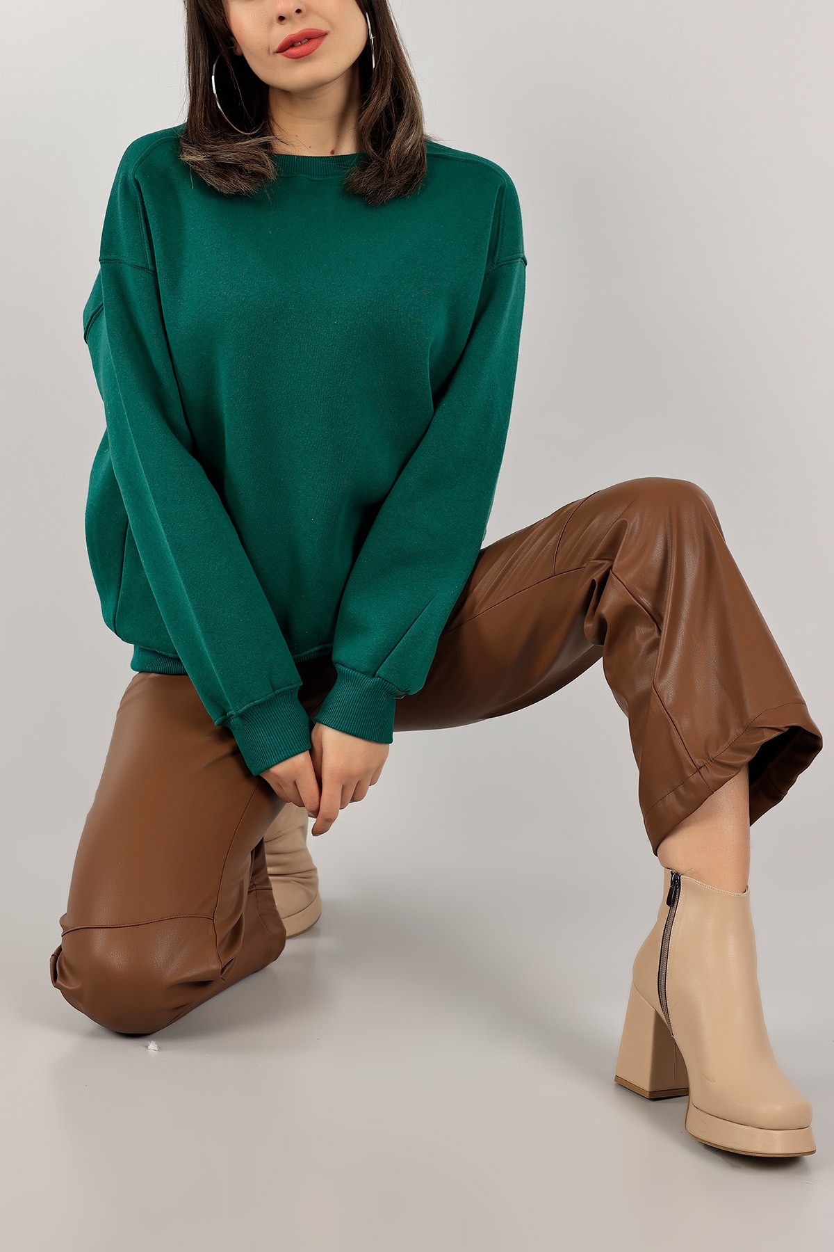Yeşil Üç İplik Şardonlu Sweat 141587