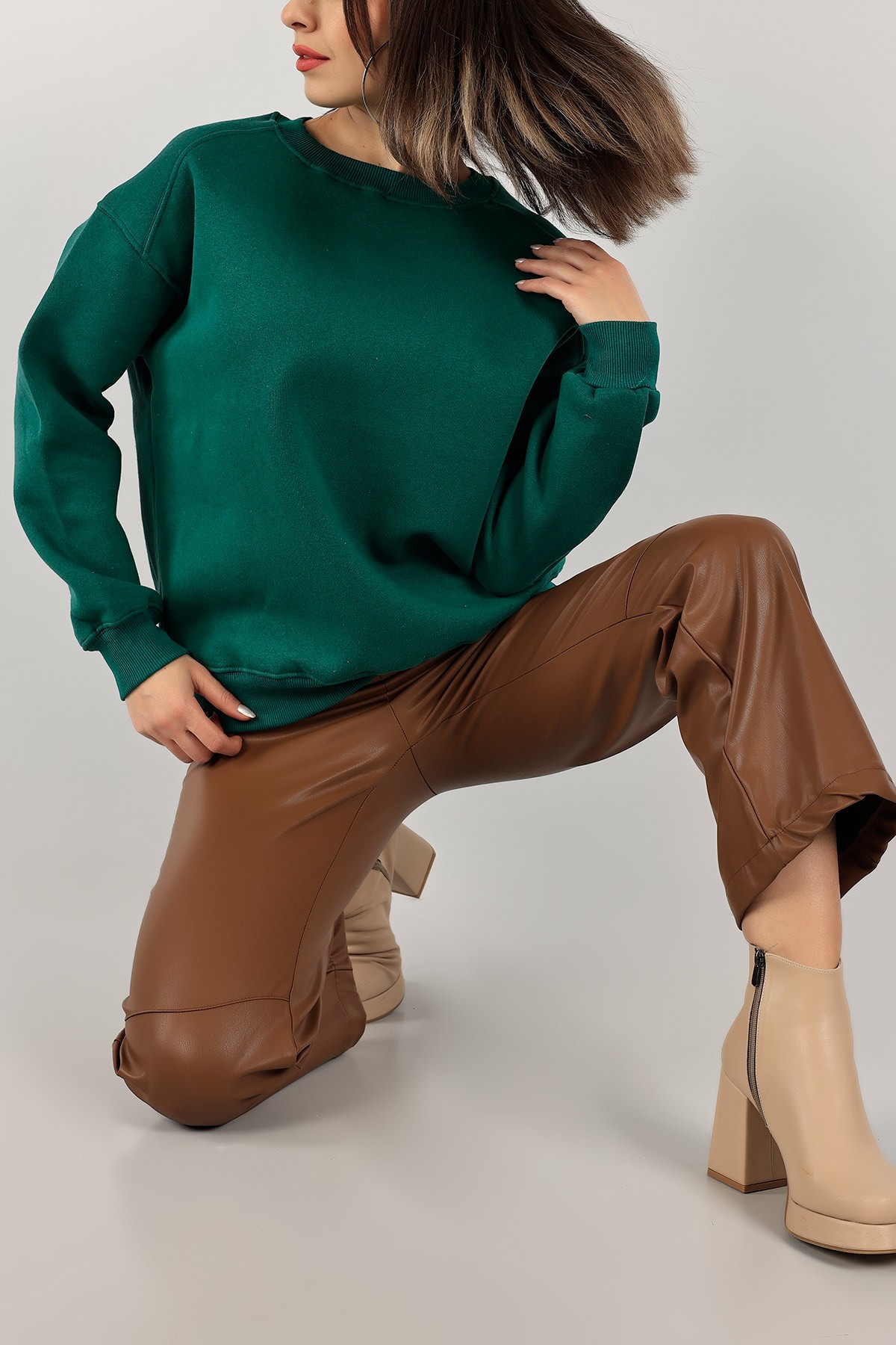 Yeşil Üç İplik Şardonlu Sweat 141587